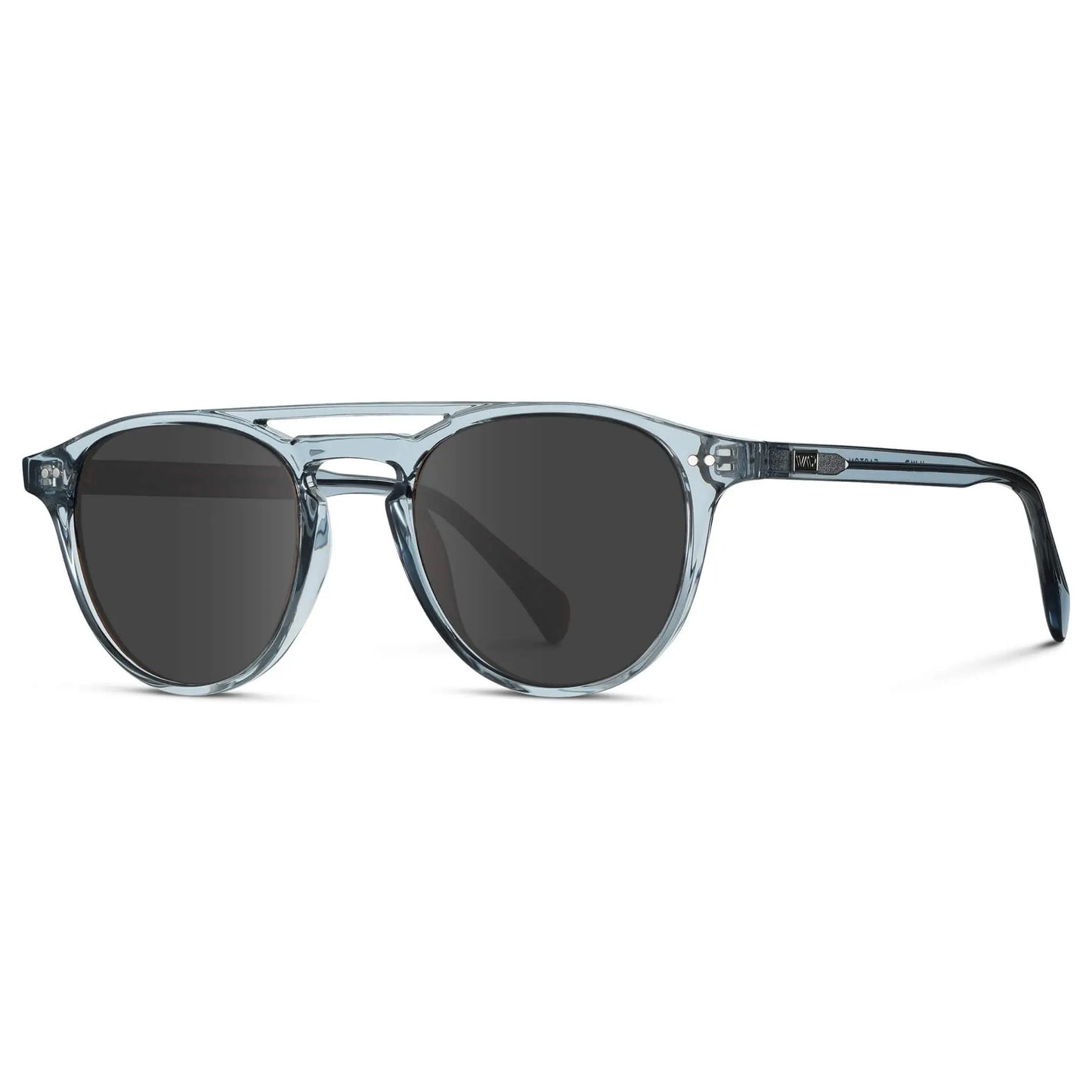 Denim Blue / Grey || Men's Blue Round Frame Prescription Sunglasses with Grey Lenses