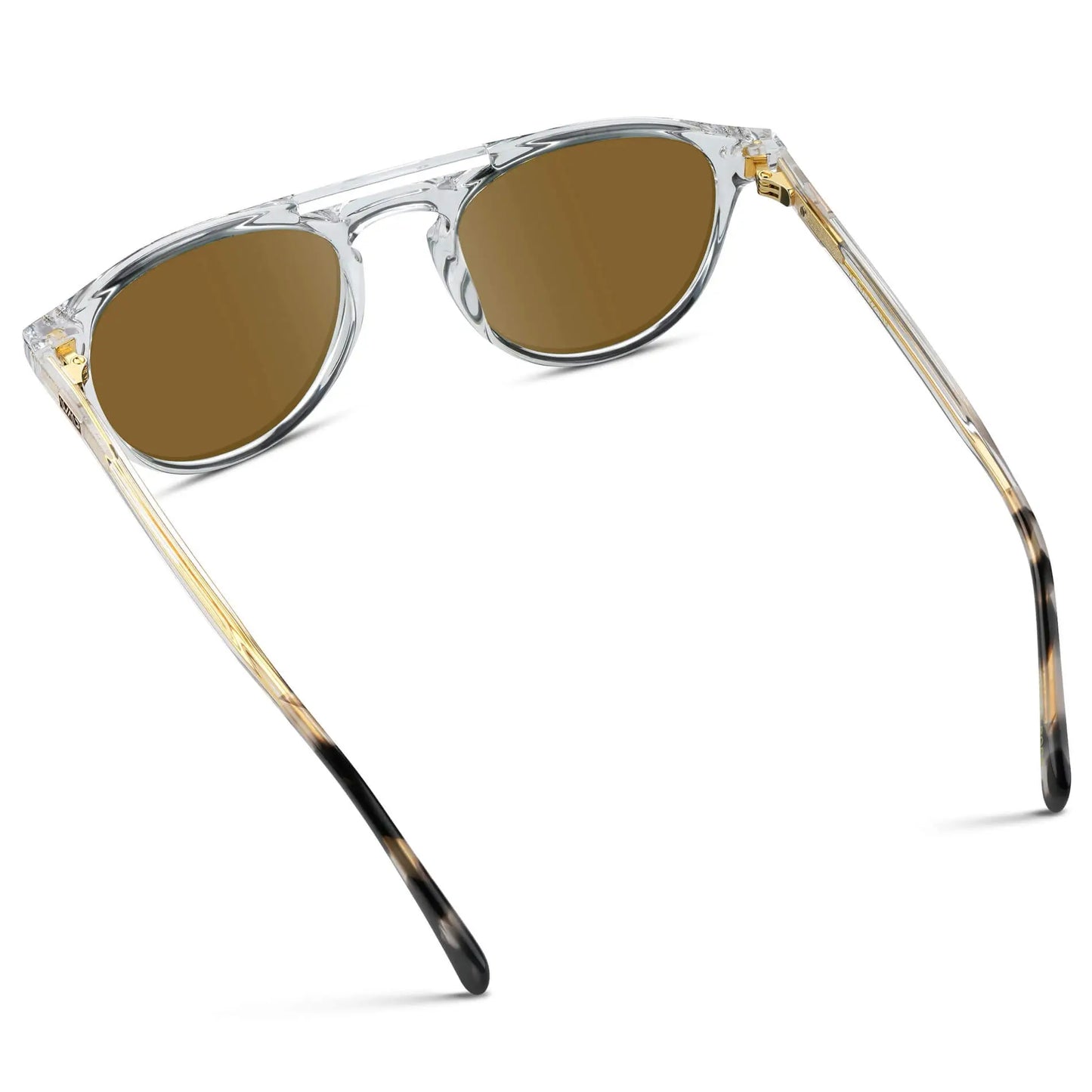 Clear / Amber || Men's Clear Round Frame Prescription Sunglasses with Brown Lenses