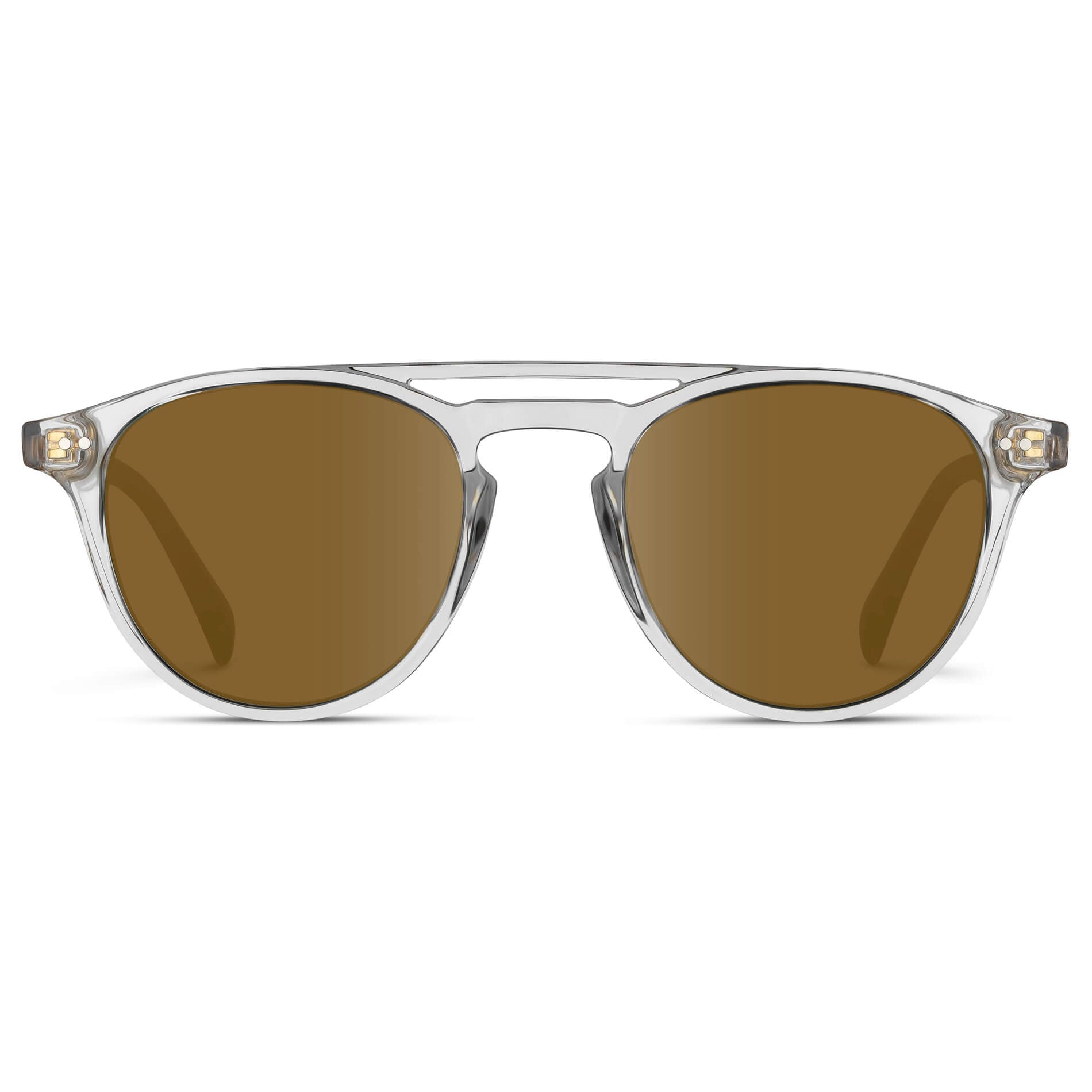 Clear / Amber Lens || Clear Round Frame Sunglasses with Brown Prescription Lenses