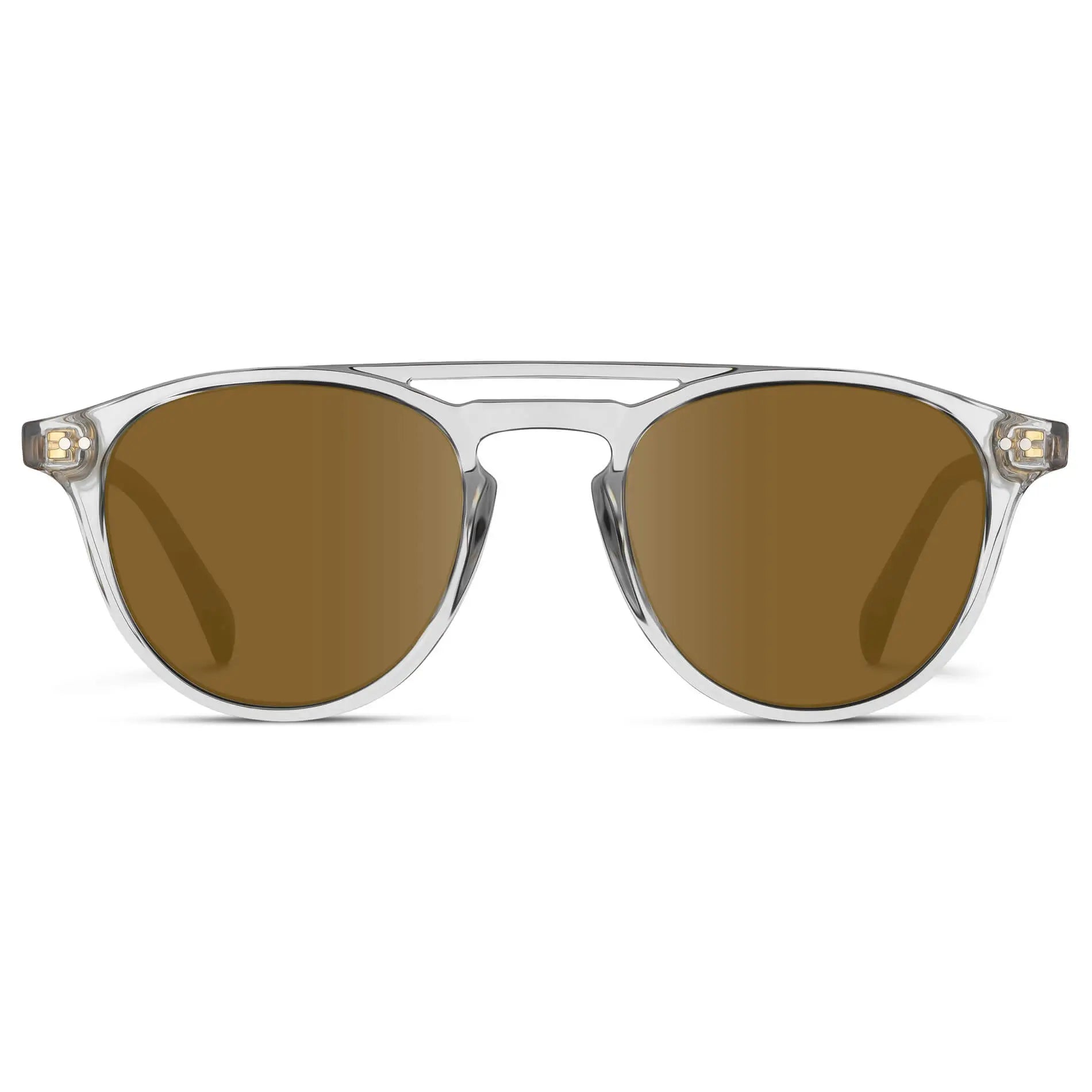 Clear / Amber || Men's Clear Round Frame Prescription Sunglasses with Brown Lenses