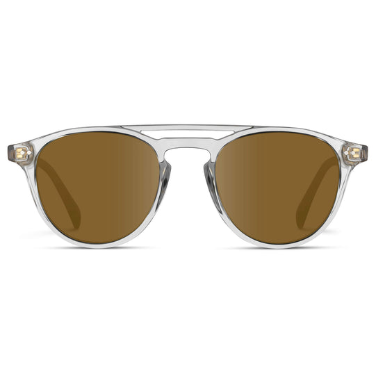 Clear / Amber Lens || Clear Round Frame Sunglasses with Brown Prescription Lenses