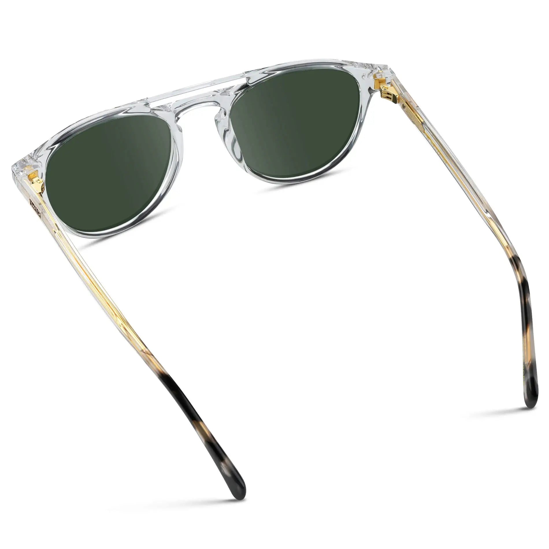 Clear / G15 || Men's Clear Round Frame Prescription Sunglasses with Green Lenses