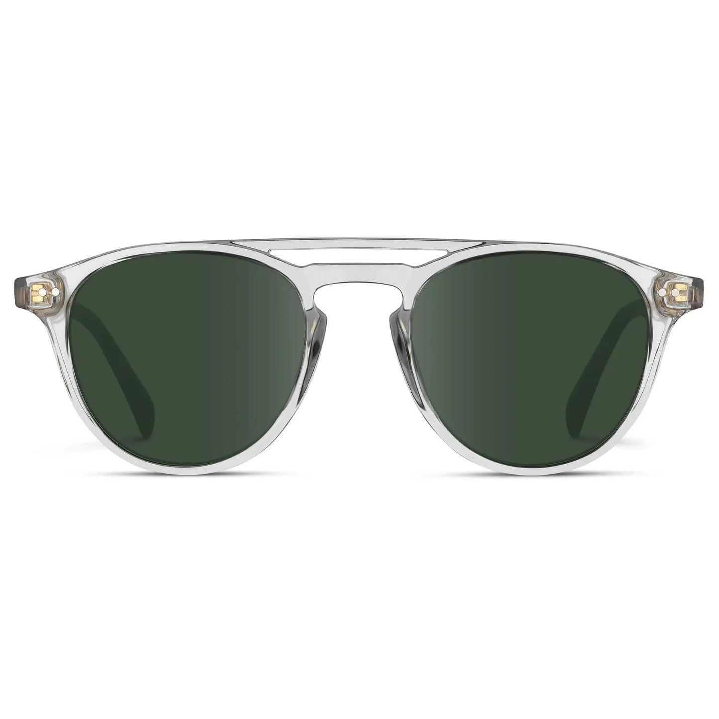 Clear / G15 || Men's Clear Round Frame Prescription Sunglasses with Green Lenses
