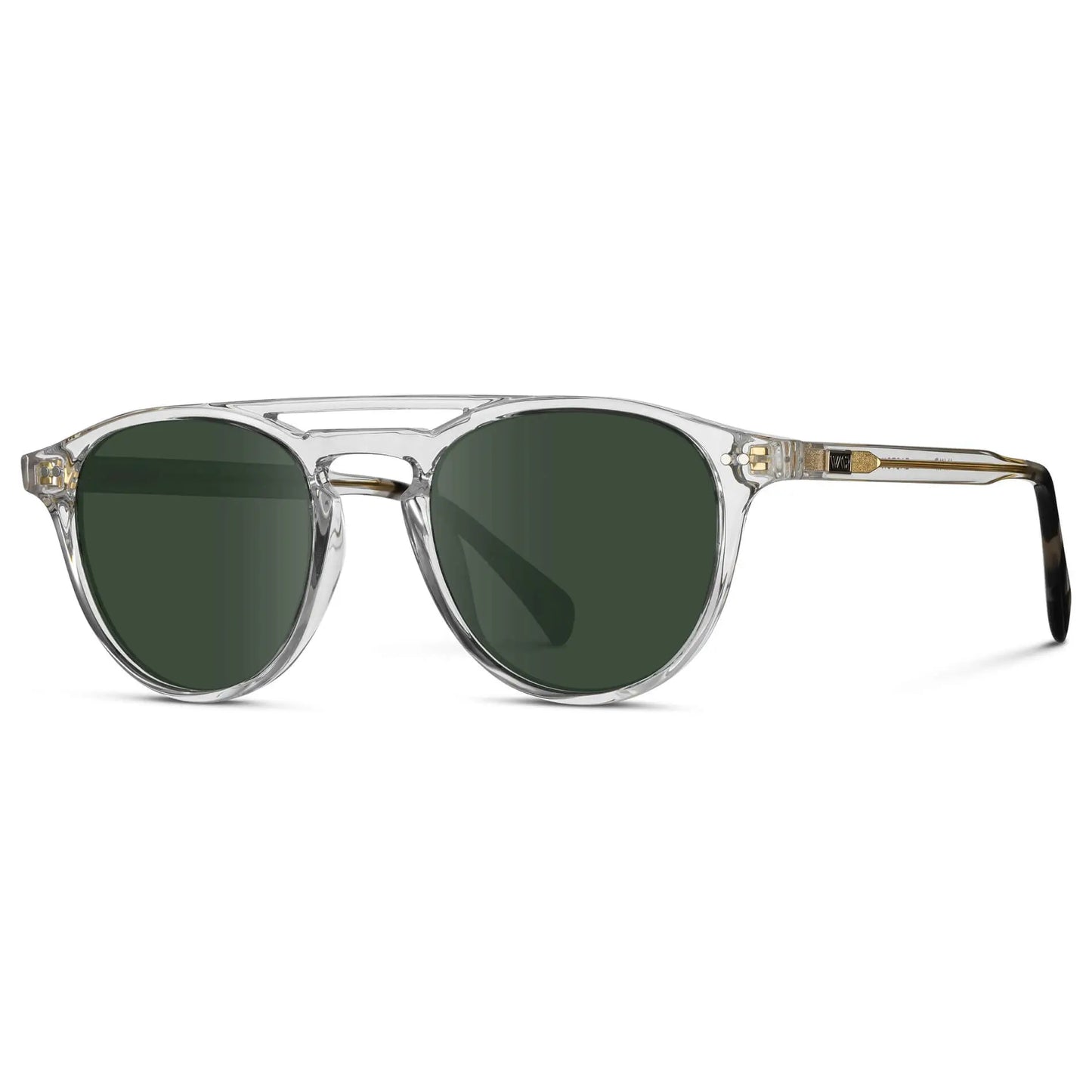 Clear / G15 || Men's Clear Round Frame Prescription Sunglasses with Green Lenses