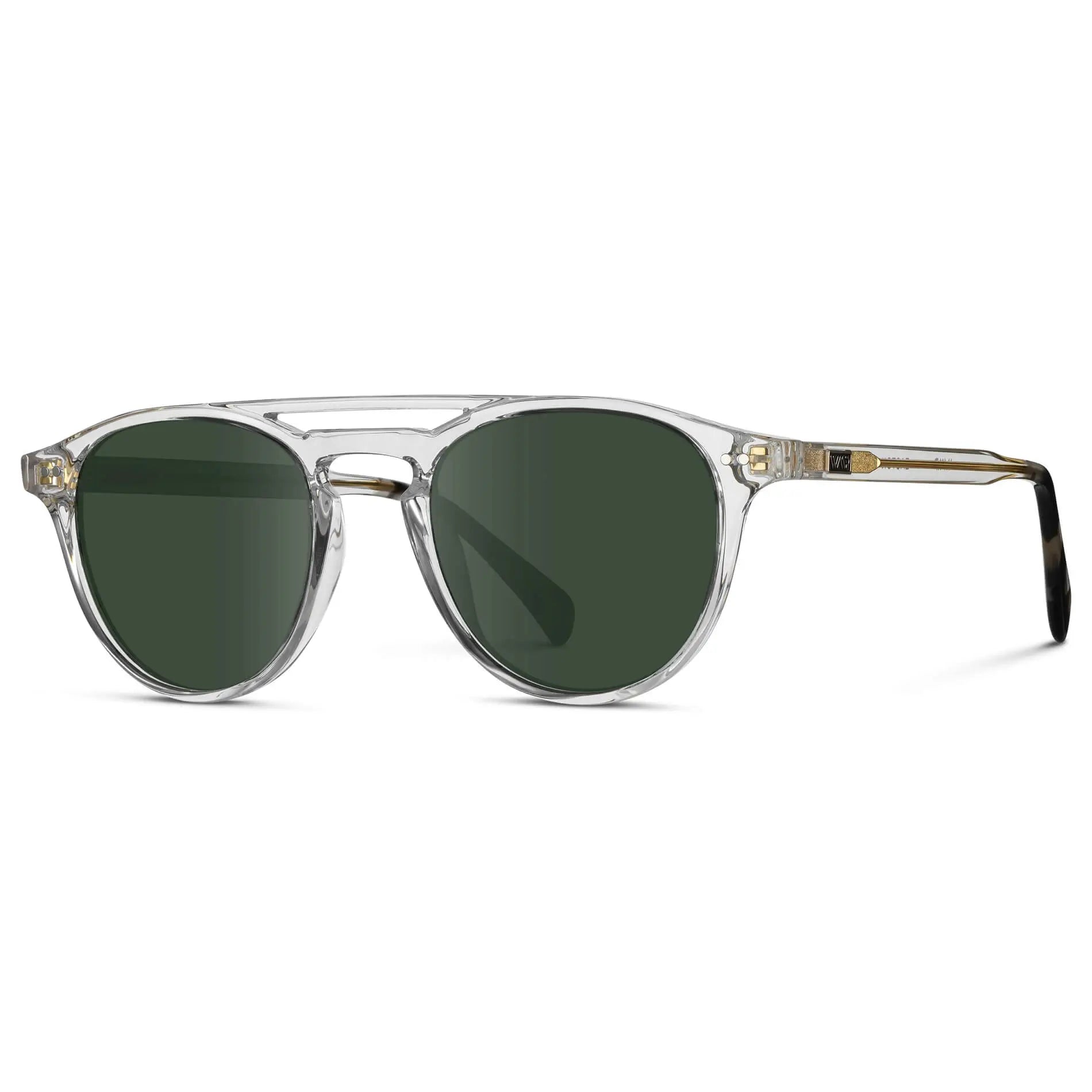 Clear / G15 || Men's Clear Round Frame Prescription Sunglasses with Green Lenses