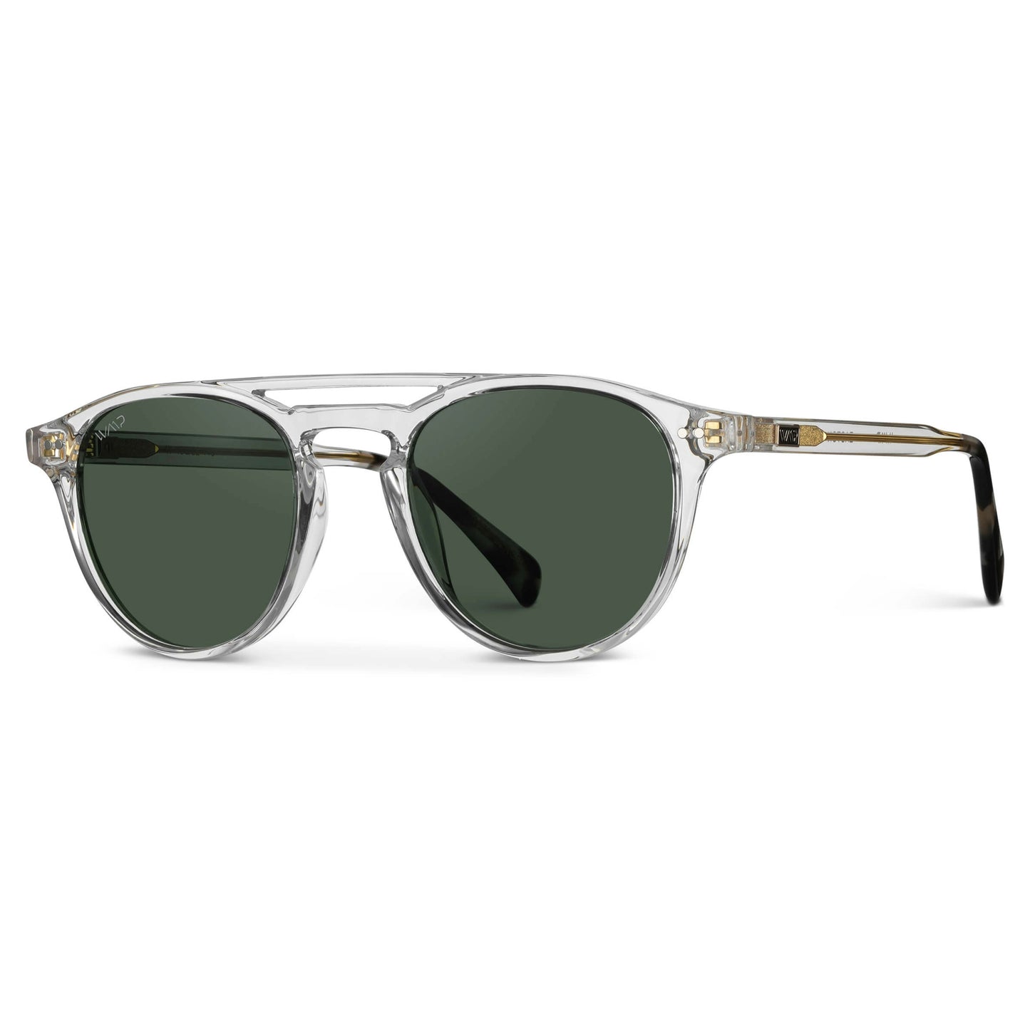 Clear / Smoke Green Lens || Clear Round Frame Sunglasses with Green Polarized Lenses