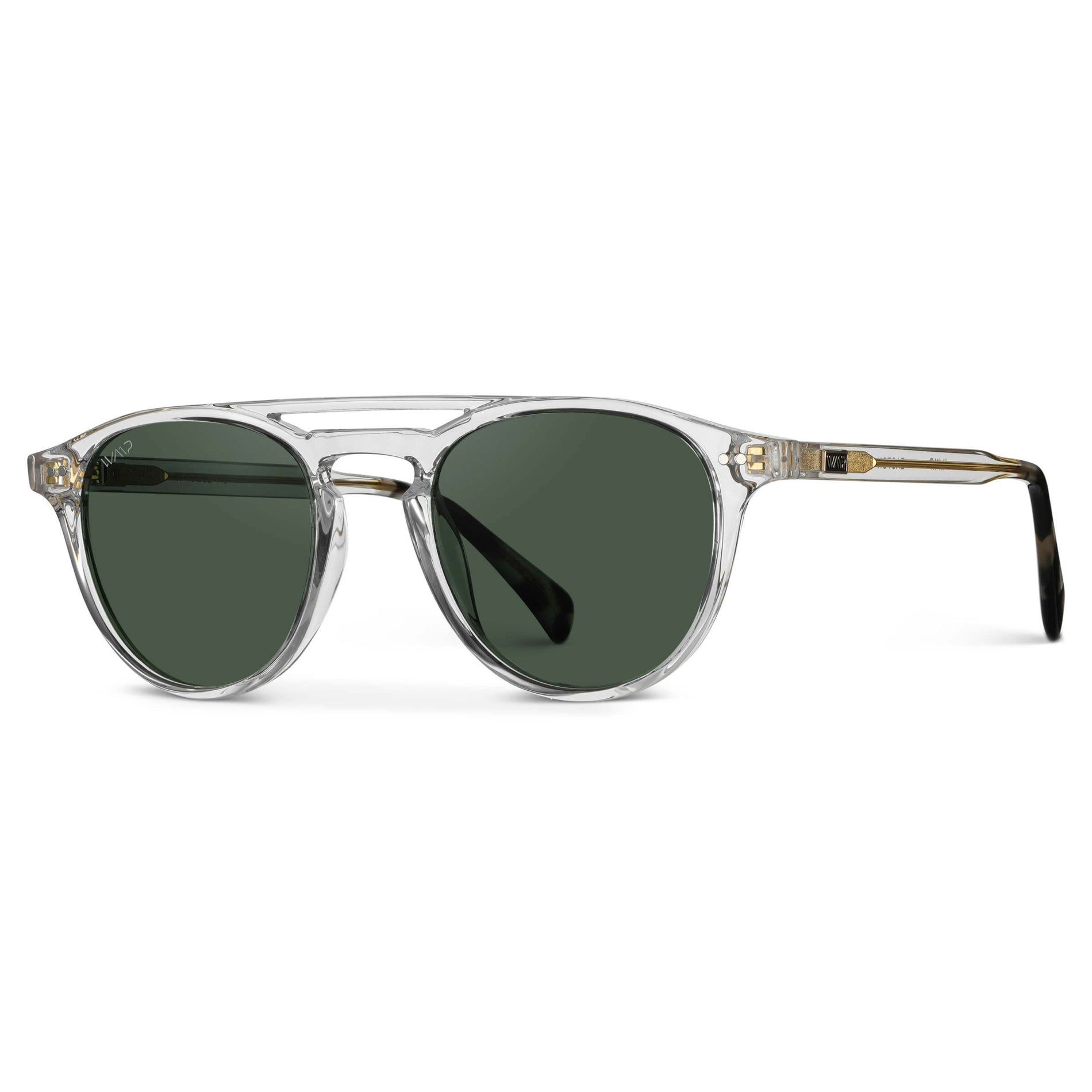 Clear / Smoke Green Lens || Clear Round Frame Sunglasses with Green Polarized Lenses