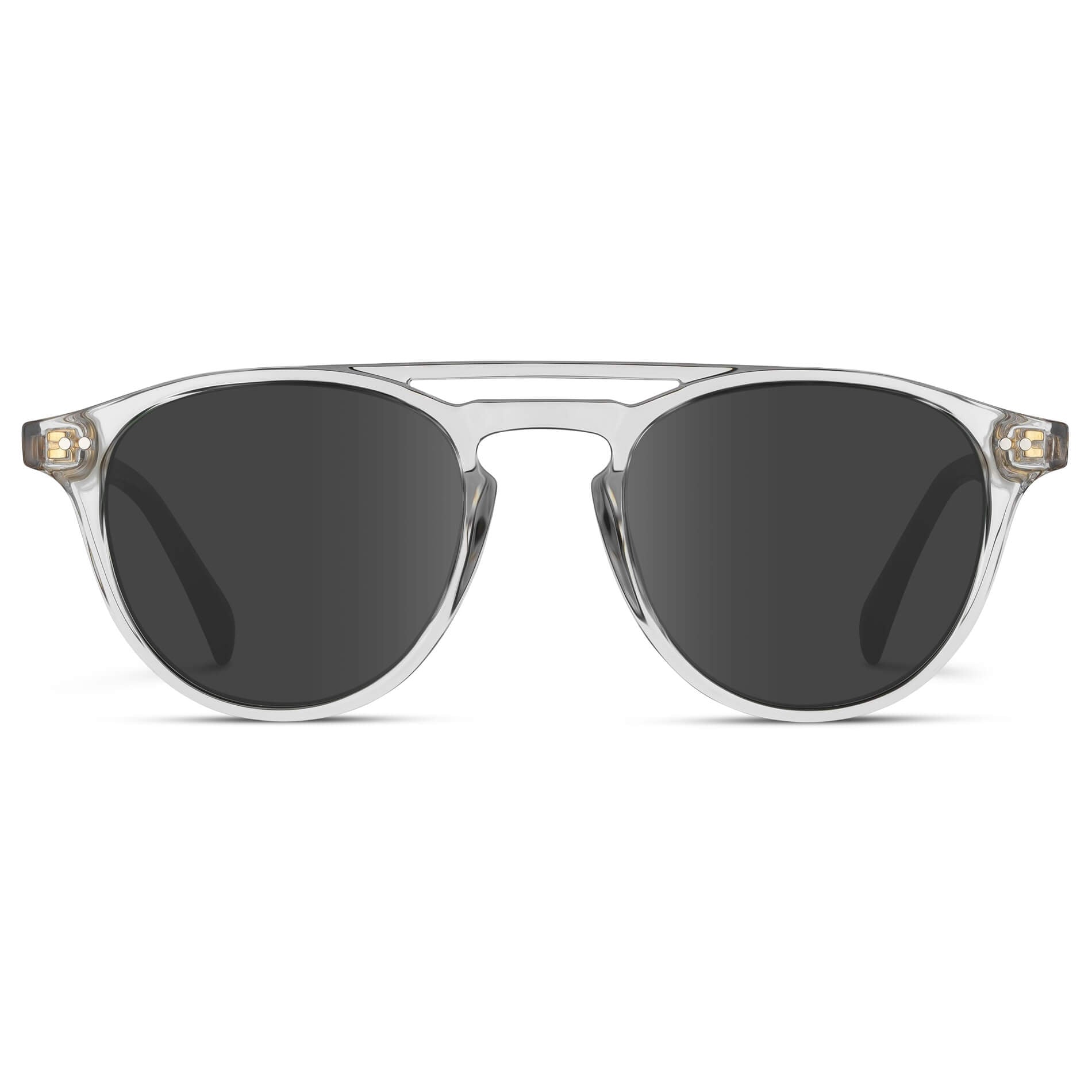 Clear / Grey Lens || Clear Round Frame Sunglasses with Grey Prescription Lenses