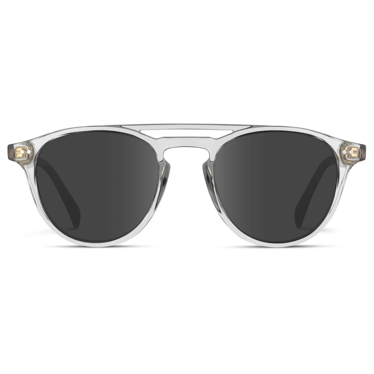 Clear / Grey || Men's Clear Round Frame Prescription Sunglasses with Grey Lenses