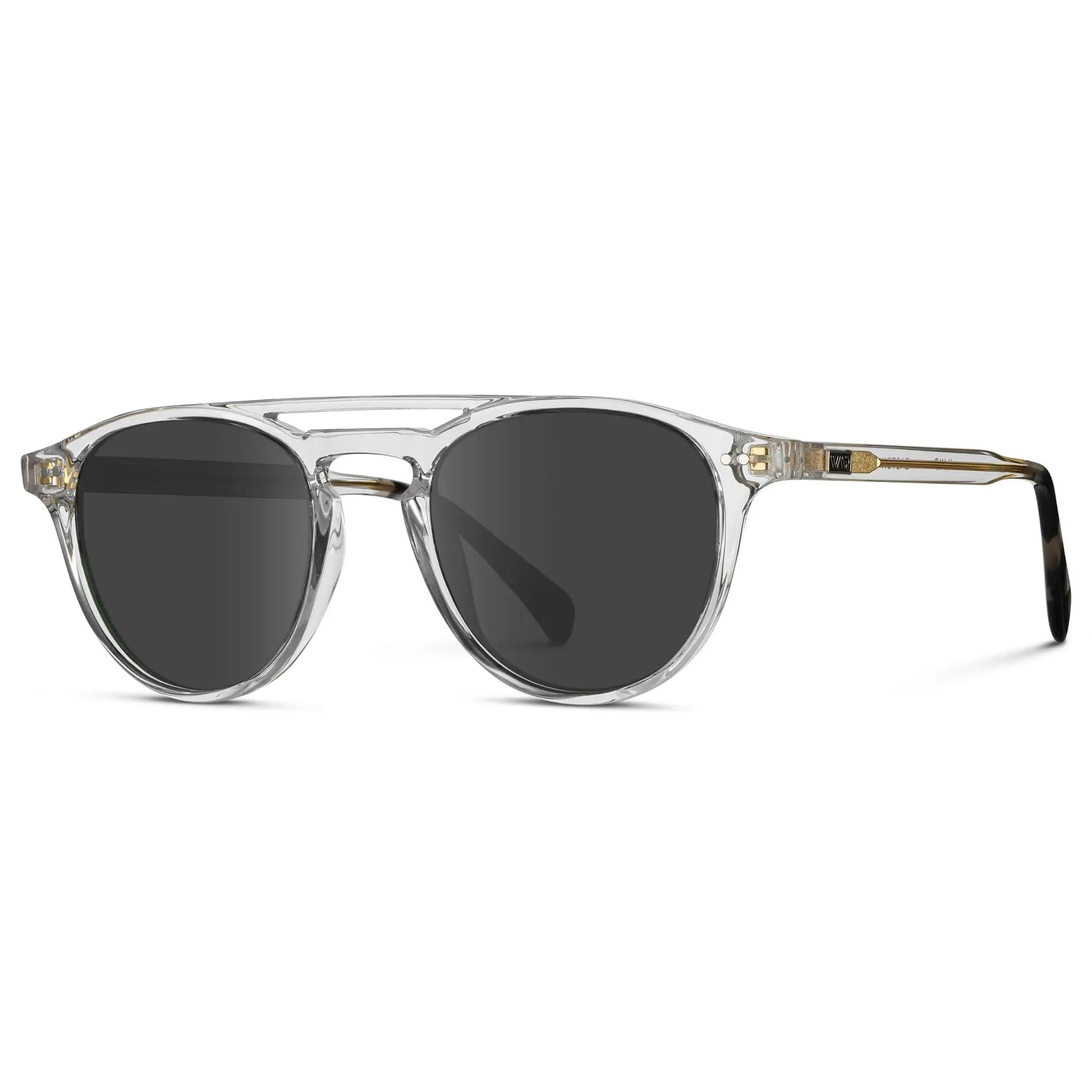 Clear / Grey || Men's Clear Round Frame Prescription Sunglasses with Grey Lenses