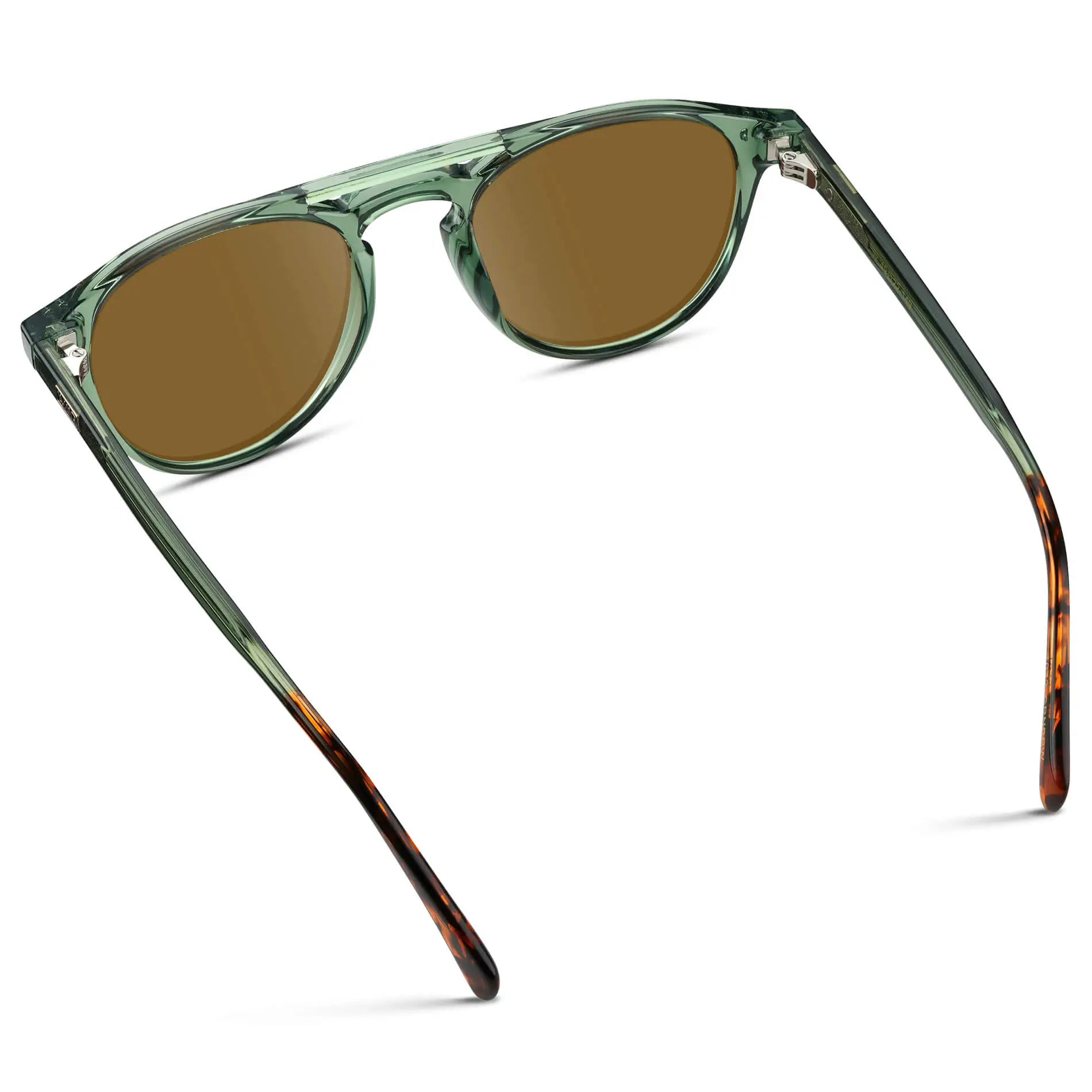Emerald Green / Amber || Men's Green Round Frame Prescription Sunglasses with Brown Lenses