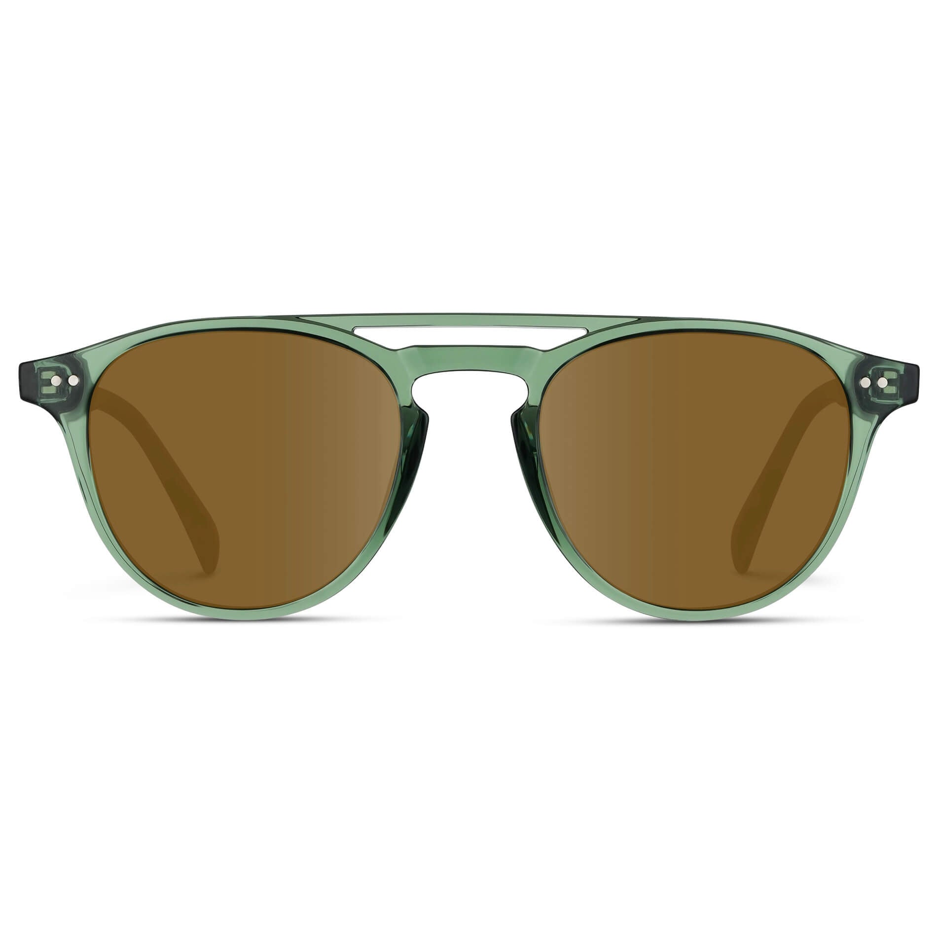 Emerald Green / Amber Lens || Green Round Frame with Brown prescription sunglass Lenses