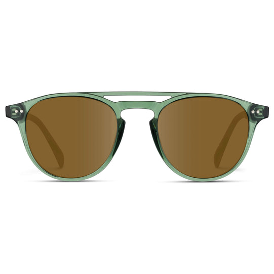 Emerald Green / Amber Lens || Green Round Frame with Brown prescription sunglass Lenses