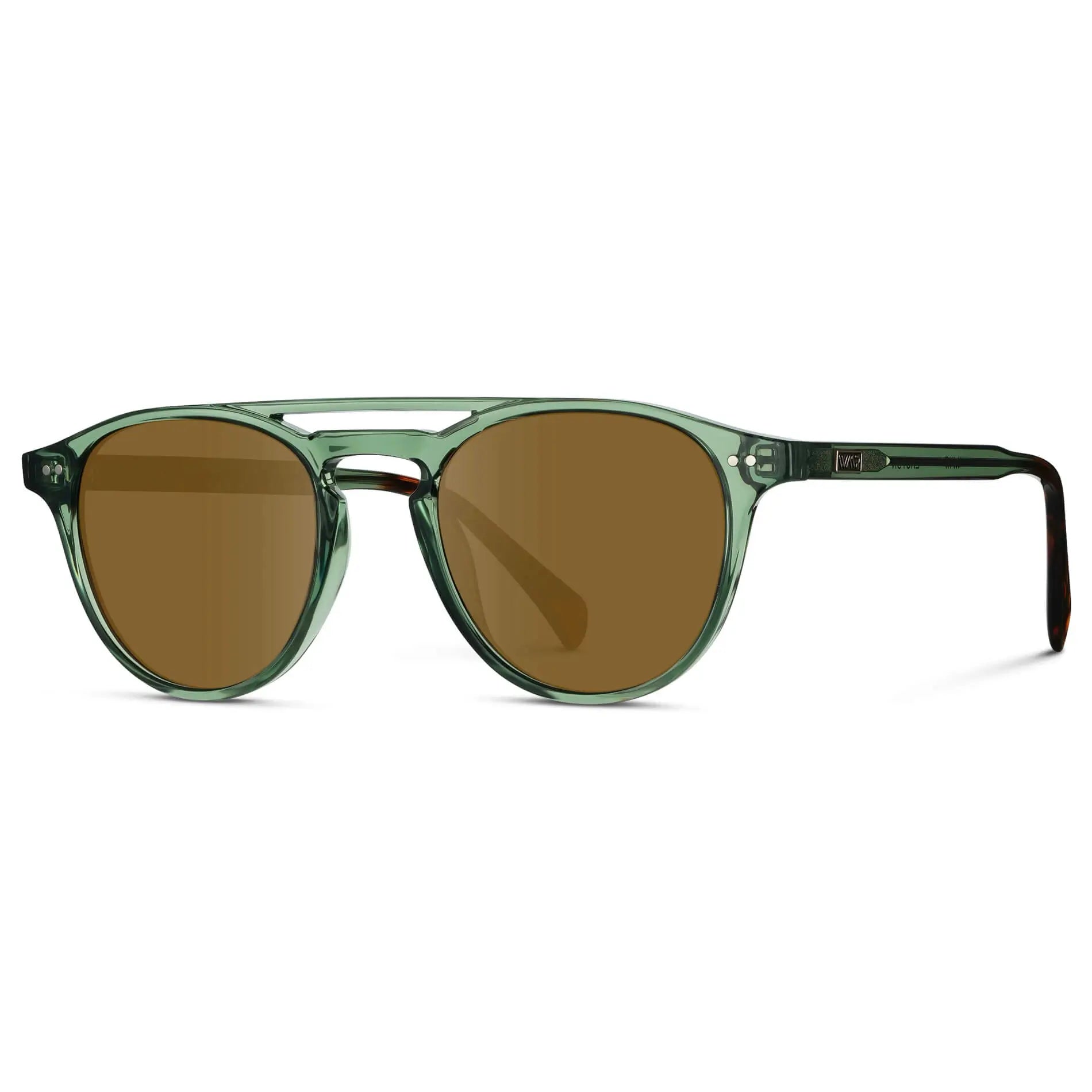 Emerald Green / Amber || Men's Green Round Frame Prescription Sunglasses with Brown Lenses