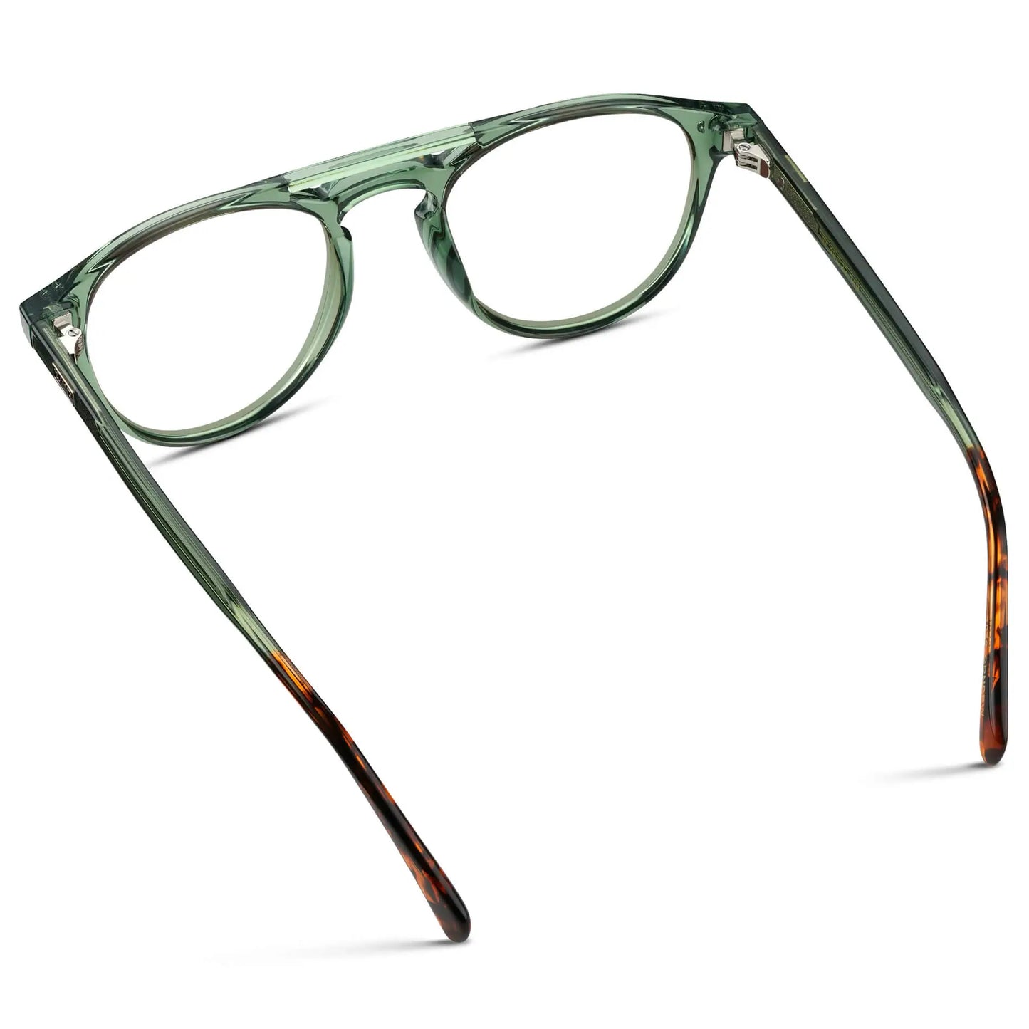 Emerald Green || Back view of Men's Double Bridge Round Prescription Eyeglasses with Emerald Green Frame and Clear Lenses on a white background