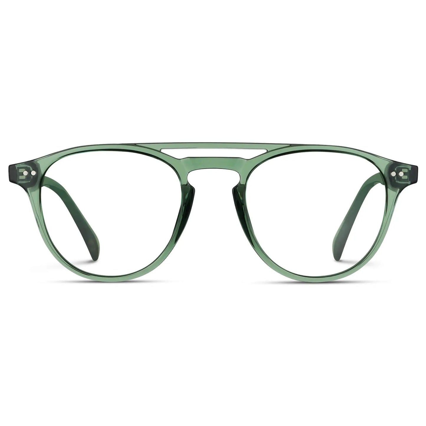 Emerald Green || Men's Double Bridge Round Prescription Eyeglasses with Emerald Green Frame and Clear Lenses on a white background