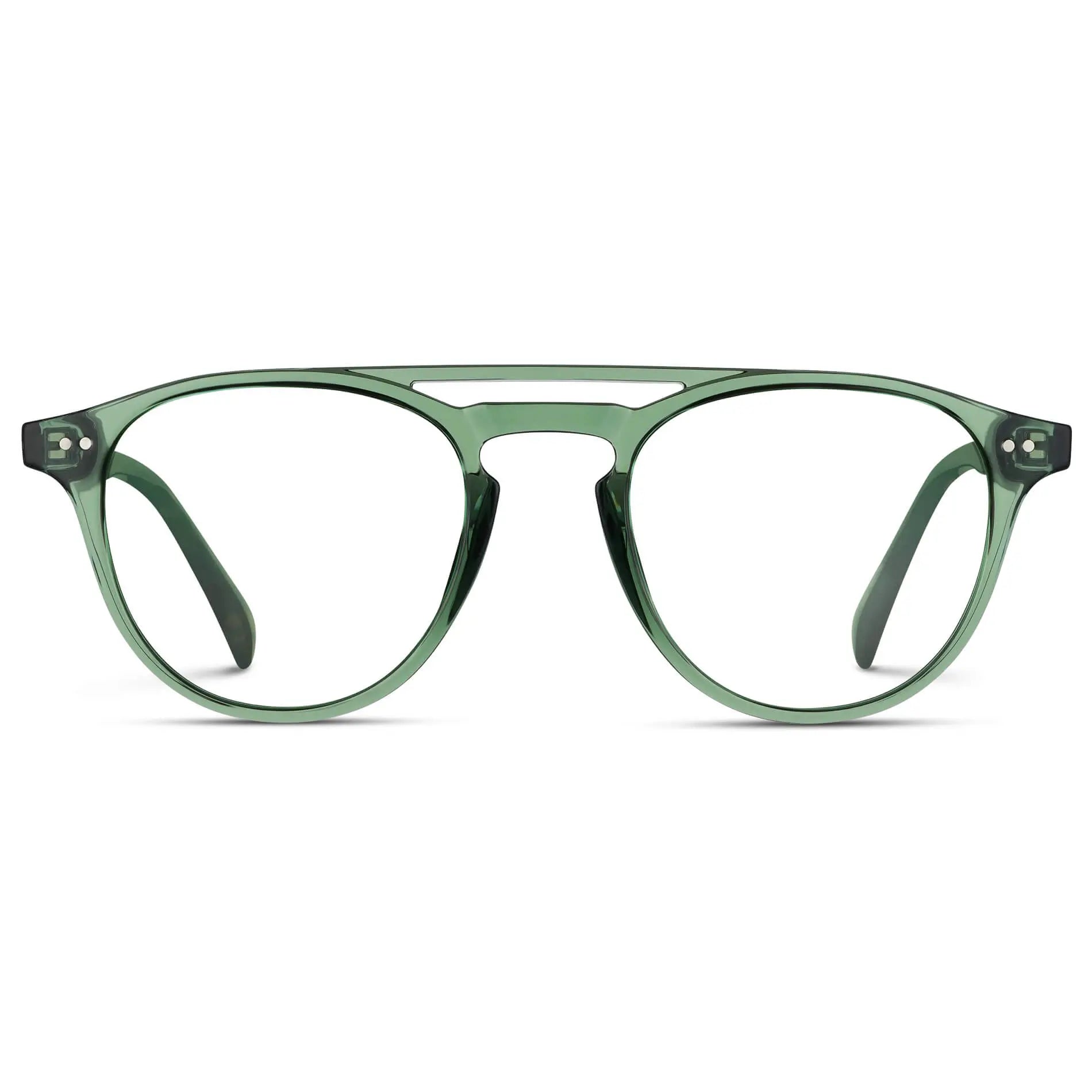 Emerald Green || Men's Double Bridge Round Prescription Eyeglasses with Emerald Green Frame and Clear Lenses on a white background