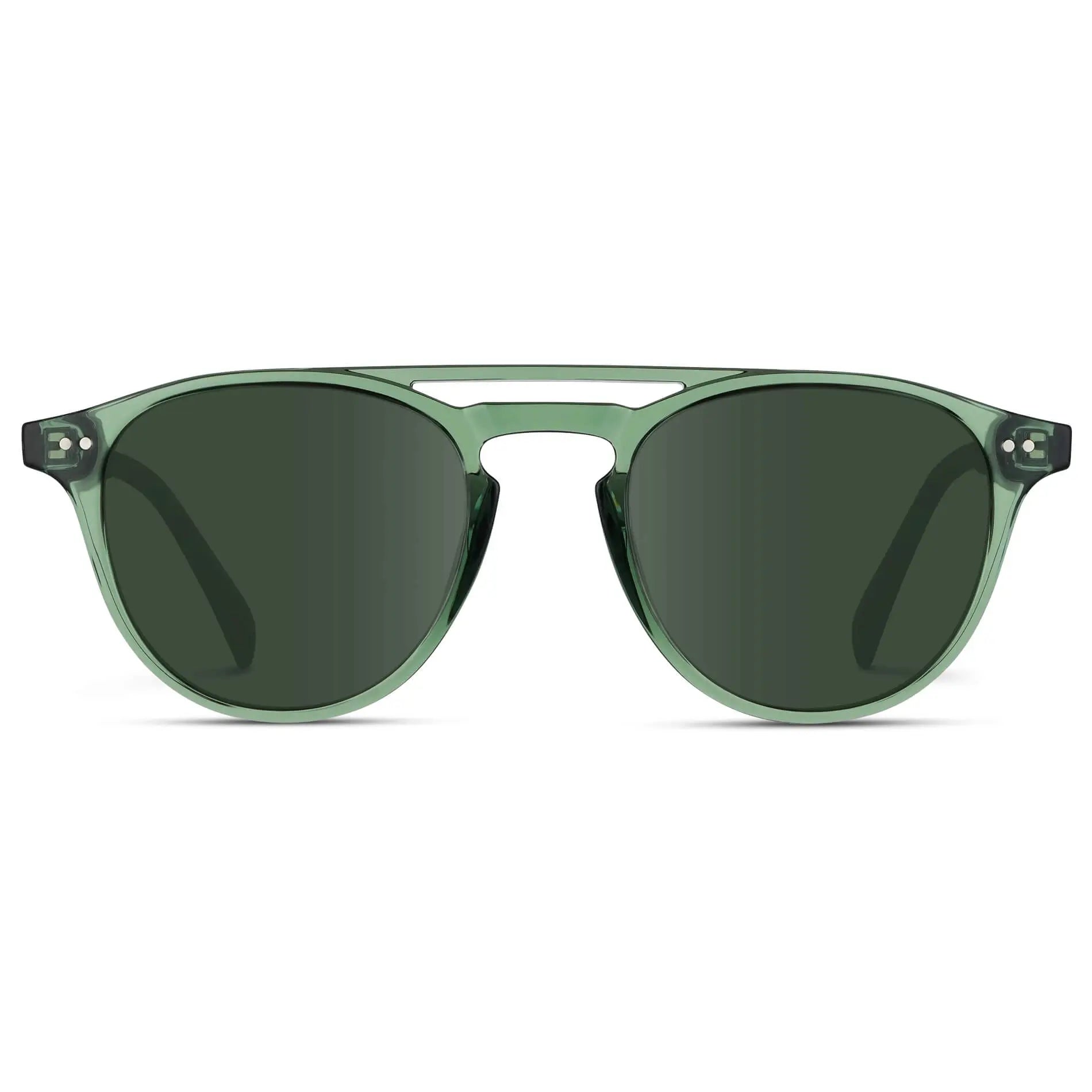 Emerald Green / G15 || Men's Green Round Frame Prescription Sunglasses with Green Lenses