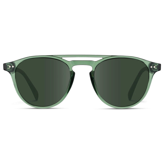Emerald Green / G15 Lens || Green Round Frame with Green prescription sunglass lens