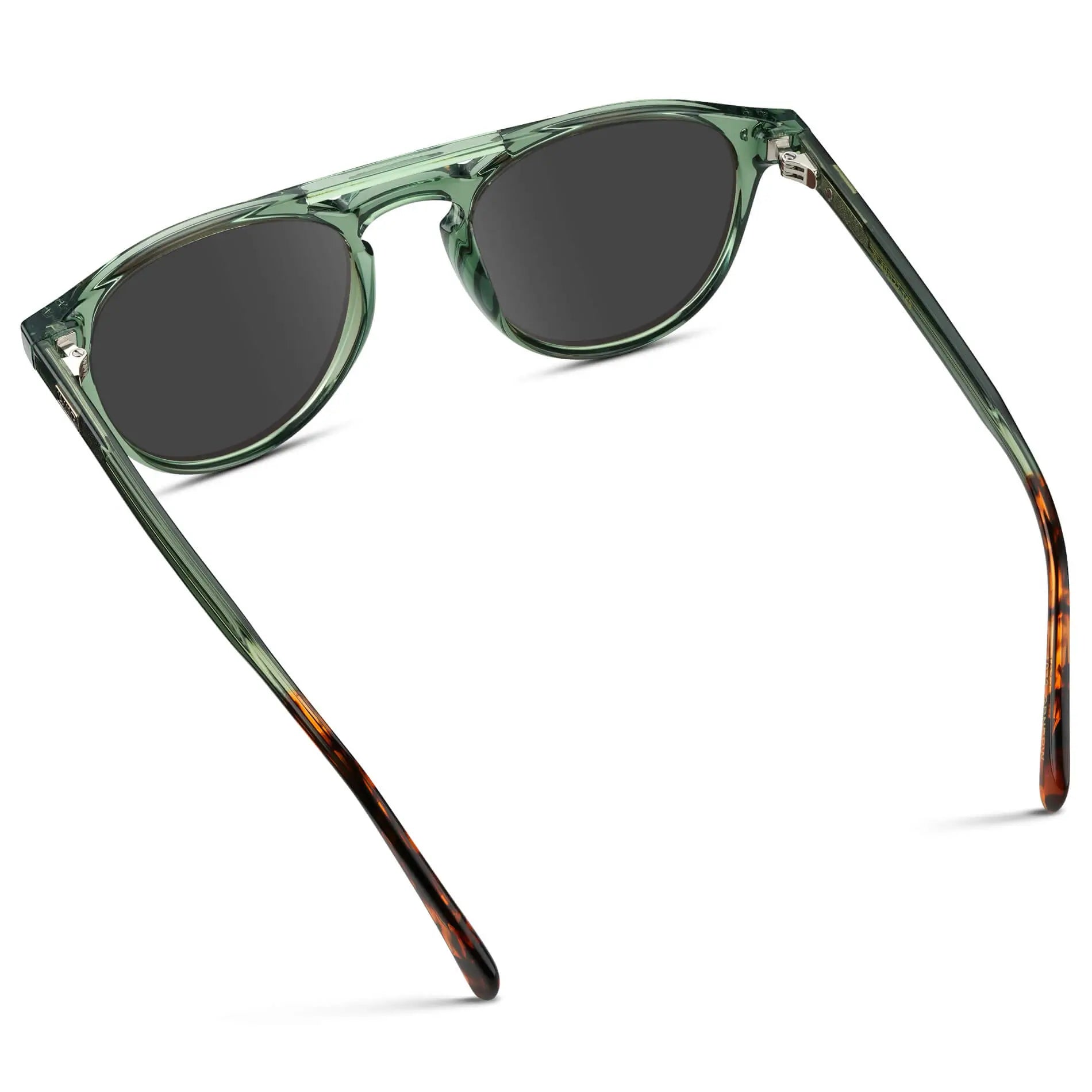 Emerald Green / Grey || Men's Green Round Frame Prescription Sunglasses with Grey Lenses