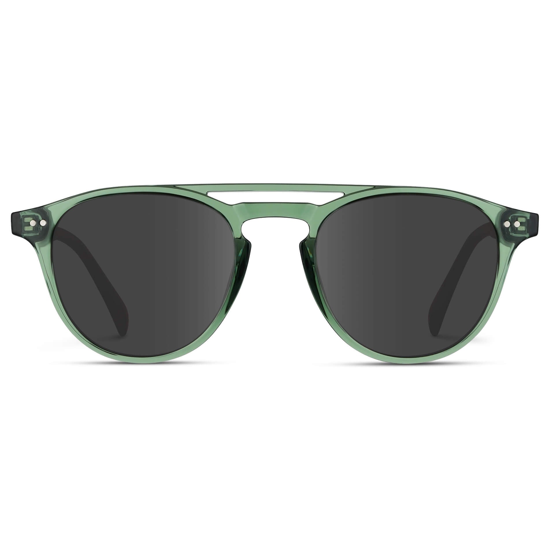 Emerald Green / Grey Lens || Green Round Frame with grey prescription sunglass lenses