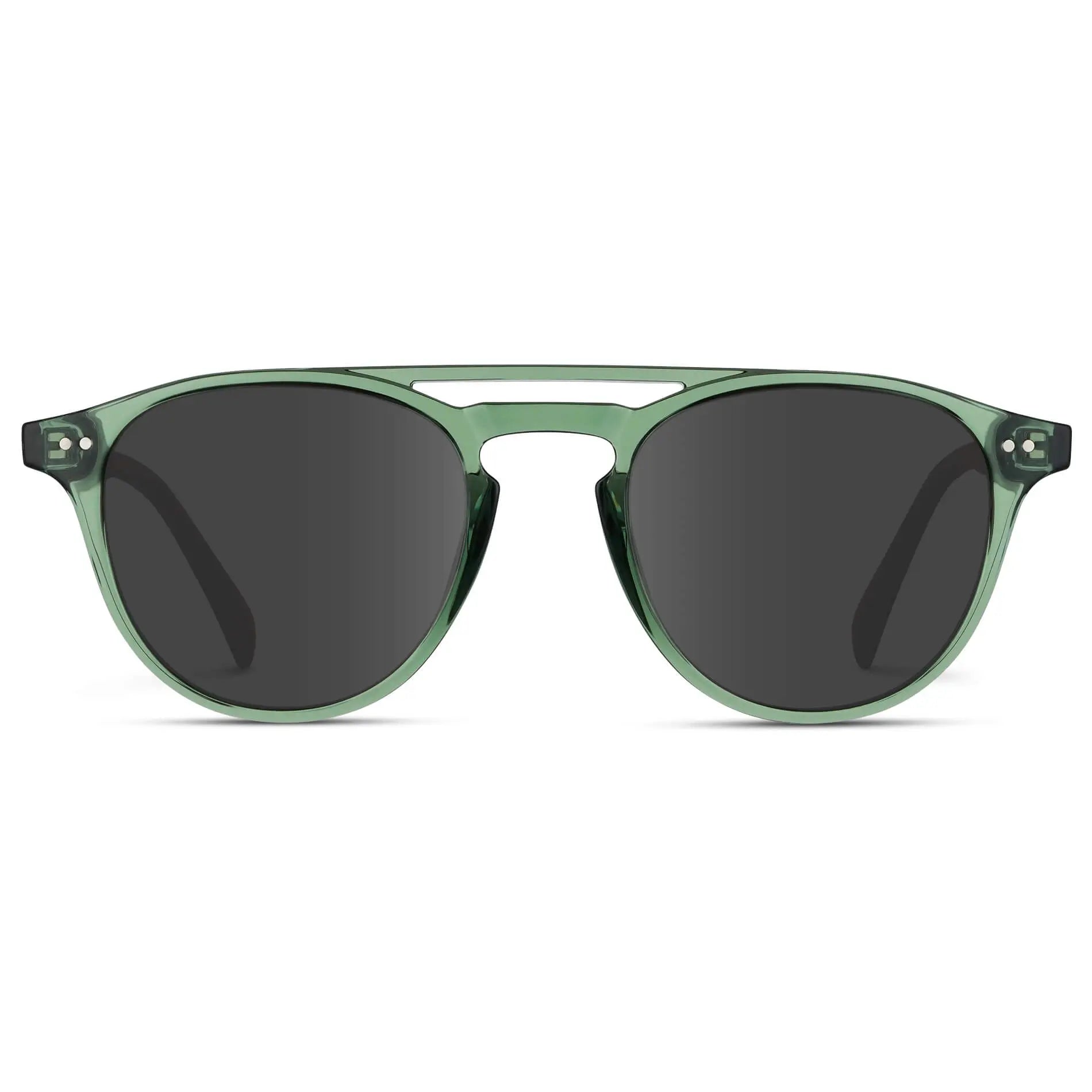 Emerald Green / Grey || Men's Green Round Frame Prescription Sunglasses with Grey Lenses