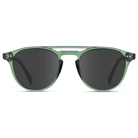 Emerald Green / Grey Lens || Green Round Frame with grey prescription sunglass lenses