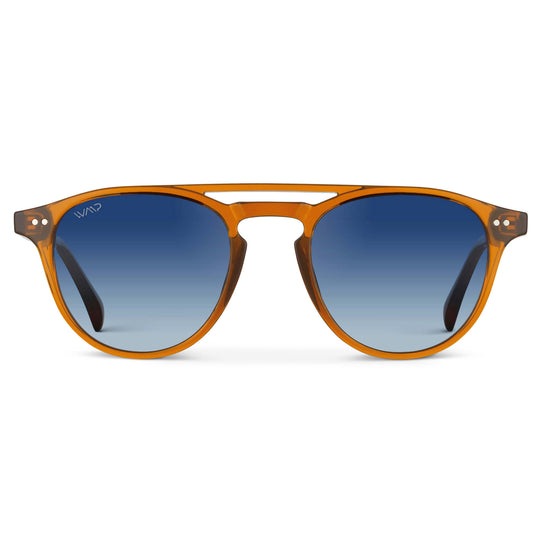 Desert Orange / Gradient Blue Lens || Orange Round Frame Sunglasses with Blue Polarized Lenses