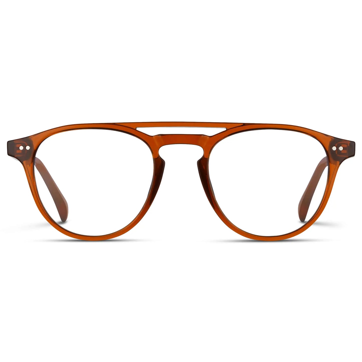 Desert Orange || Men's Double Bridge Round Prescription Eyeglasses with Desert Orange Frame and Clear Lenses on a white background