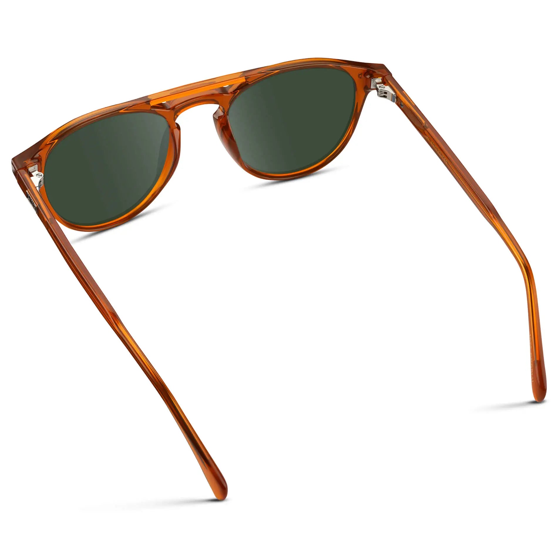 Desert Orange / G15 || Men's Orange Round Frame Prescription Sunglasses with Green Lenses