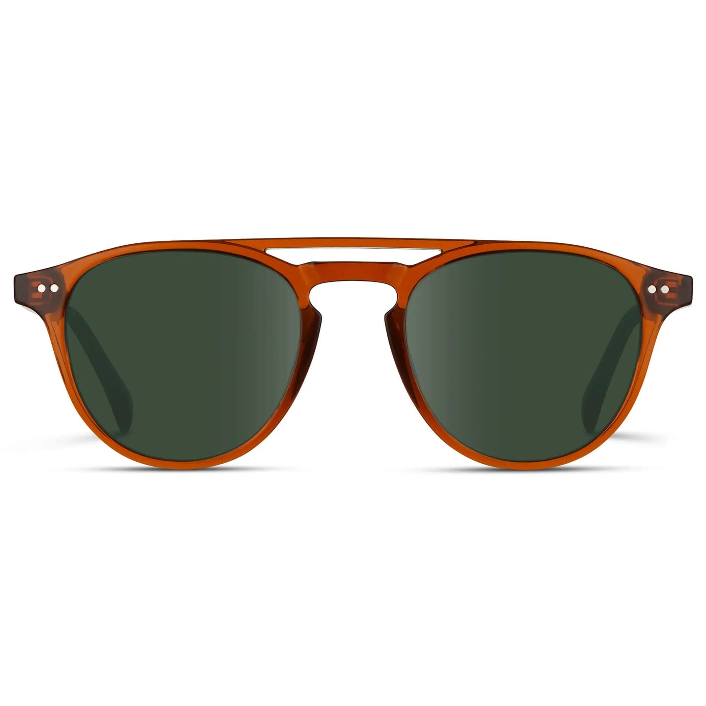 Desert Orange / G15 || Men's Orange Round Frame Prescription Sunglasses with Green Lenses