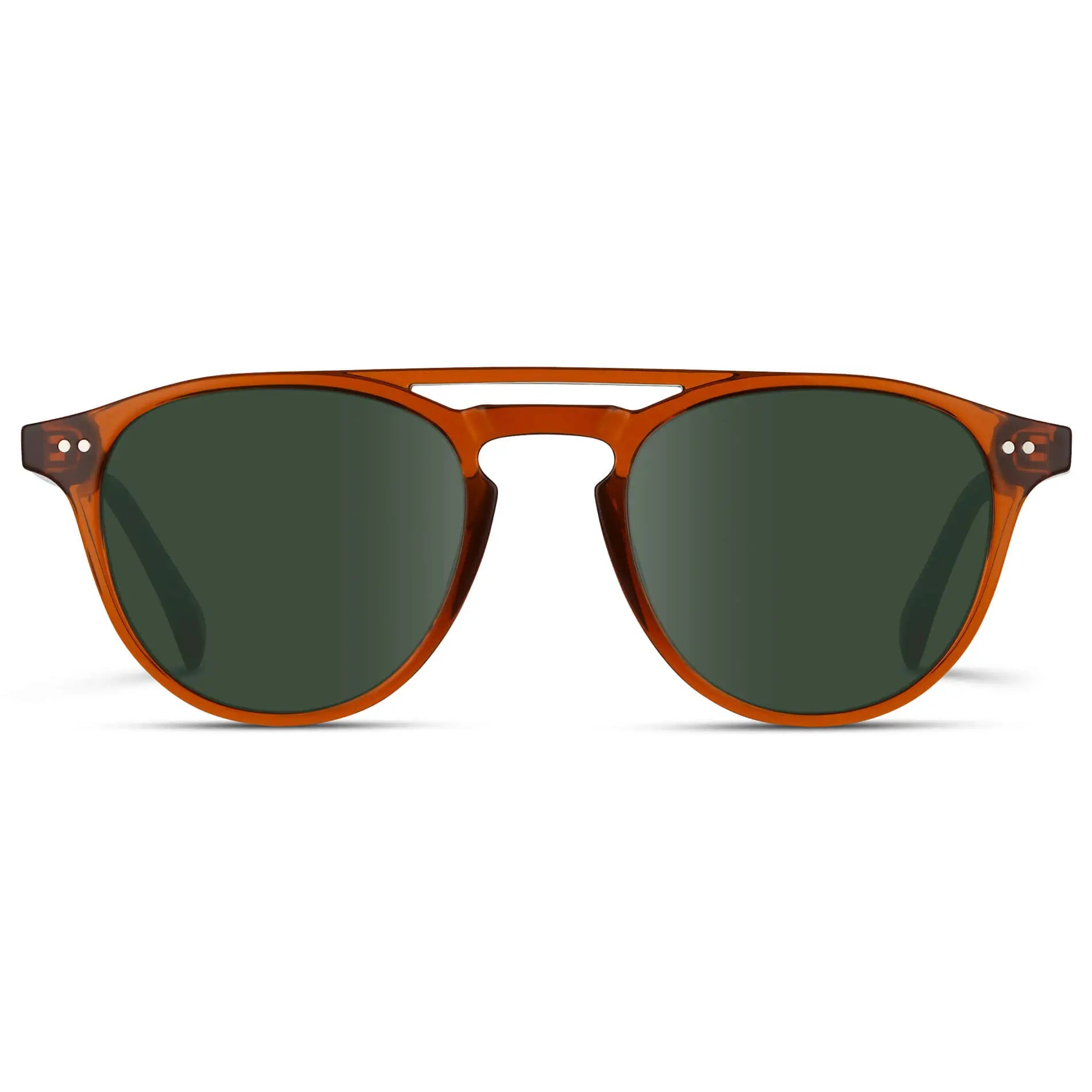 Desert Orange / G15 || Men's Orange Round Frame Prescription Sunglasses with Green Lenses