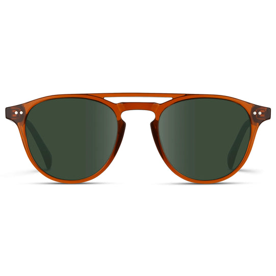 Desert Orange / G15 Lens || Orange Round Frame Eyeglasses with Prescription Sunglass Green lenses