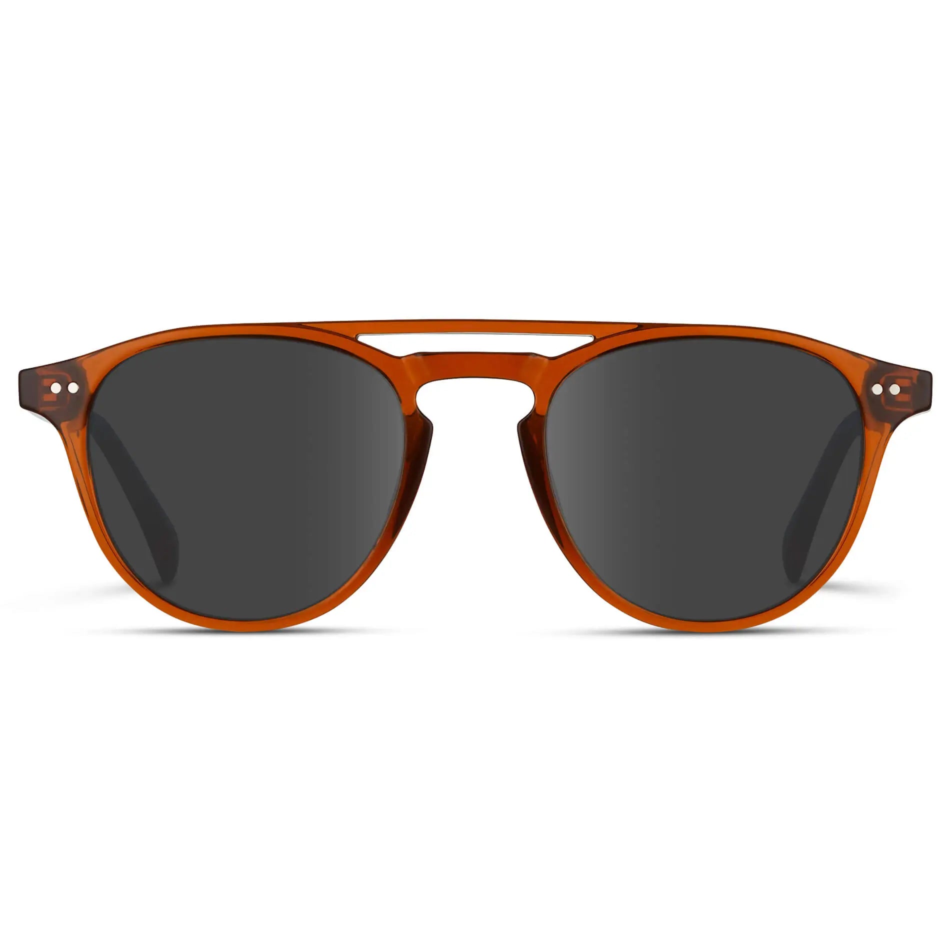 Desert Orange / Grey || Men's Orange Round Frame Prescription Sunglasses with Grey Lenses