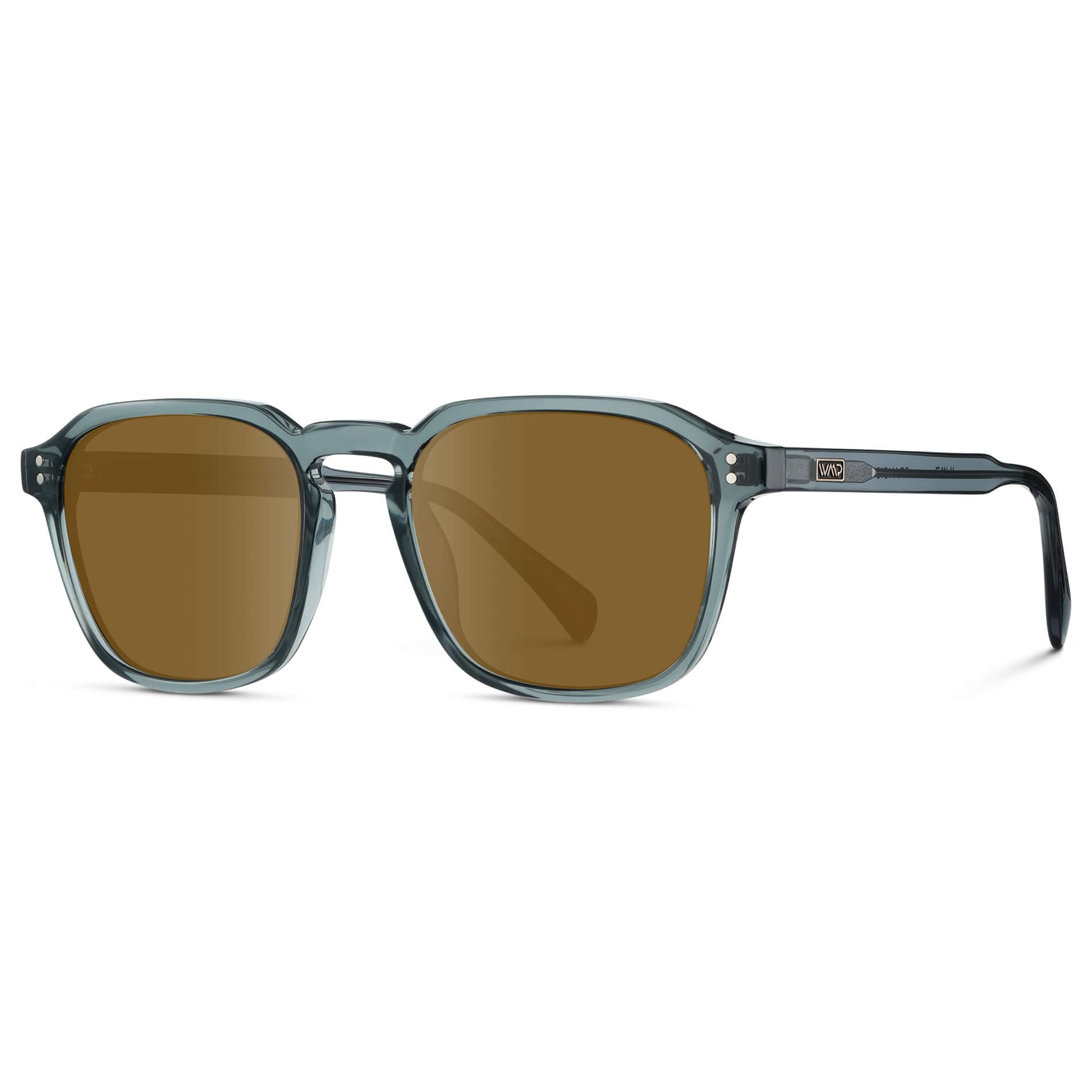 Crystal Stone Blue / Amber Lens || Blue Square Frame with Brown Prescription Sunglass Lenses
