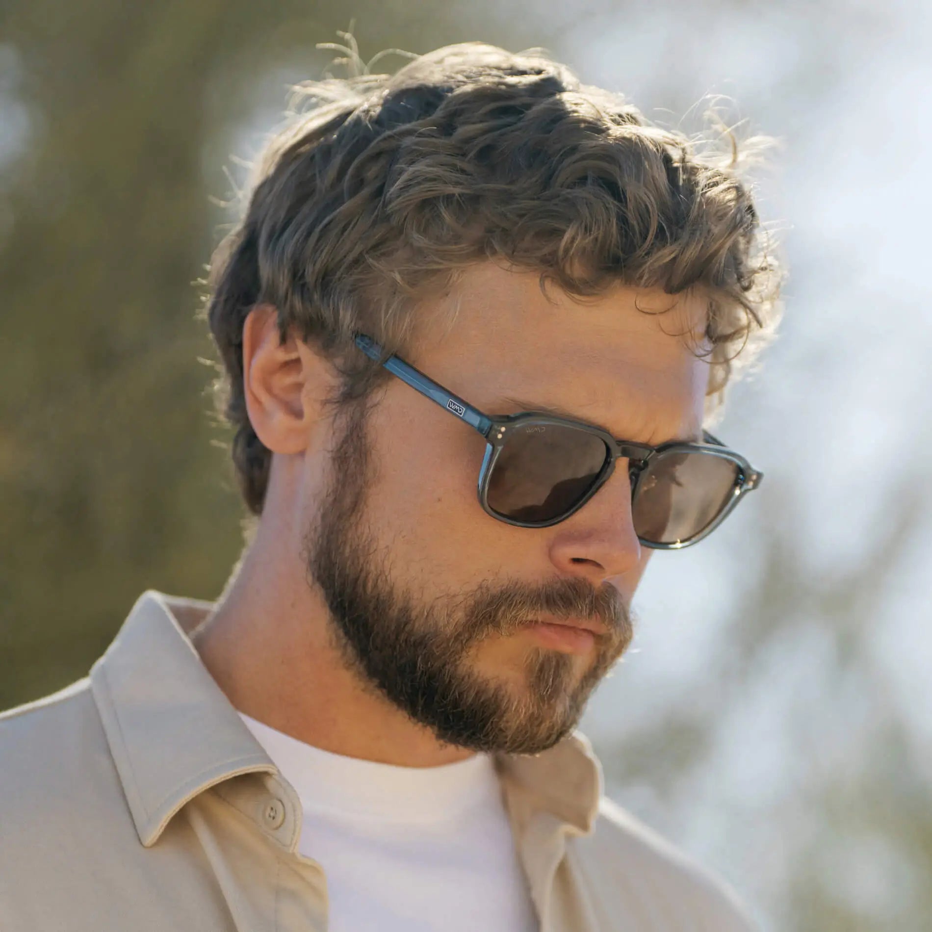 Crystal Stone Blue / Brown Lens || Blue Square Frame Sunglasses with Brown Polarized Lenses