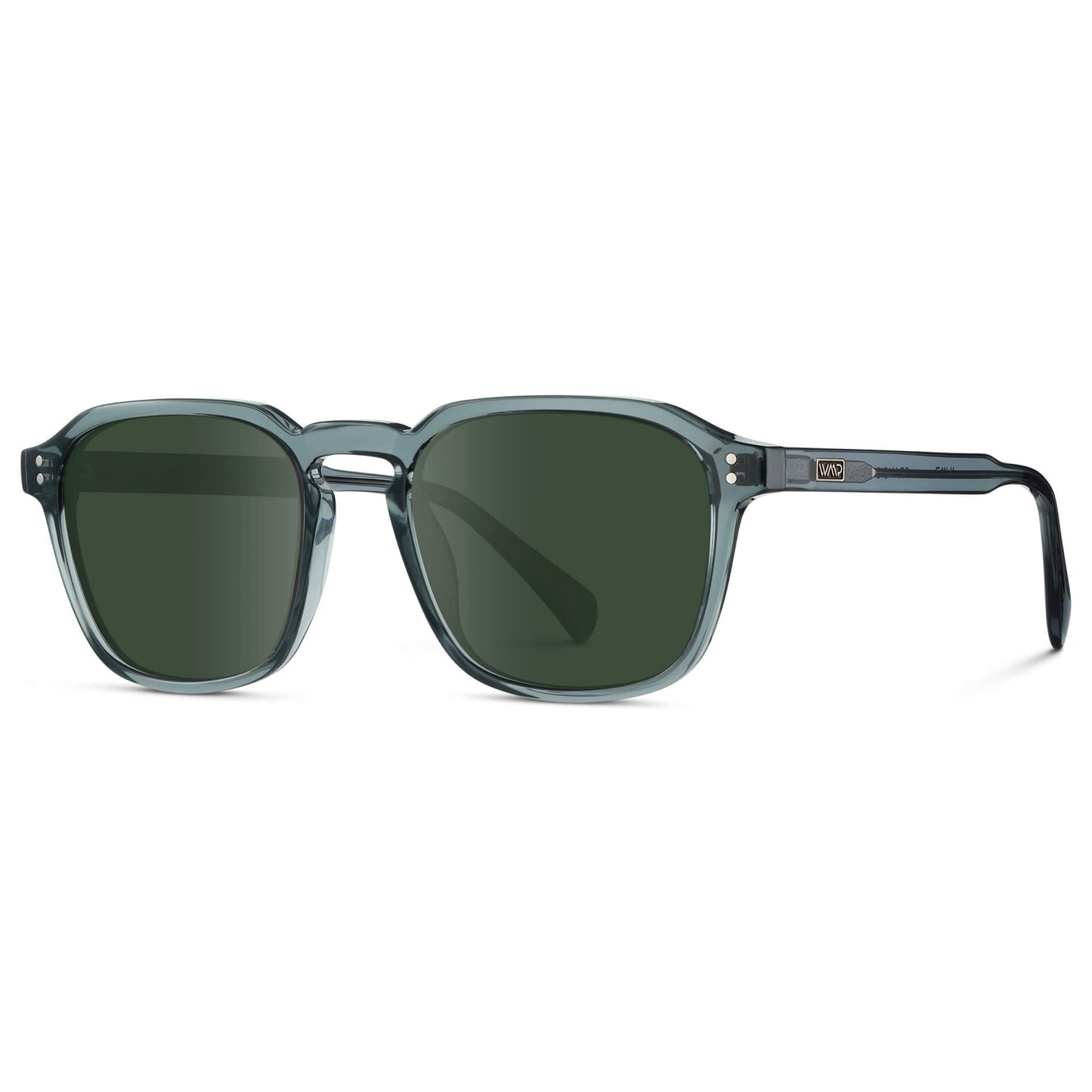 Crystal Stone Blue / G15 Lens || Blue Square Frame with Green Prescription Sunglass Lenses