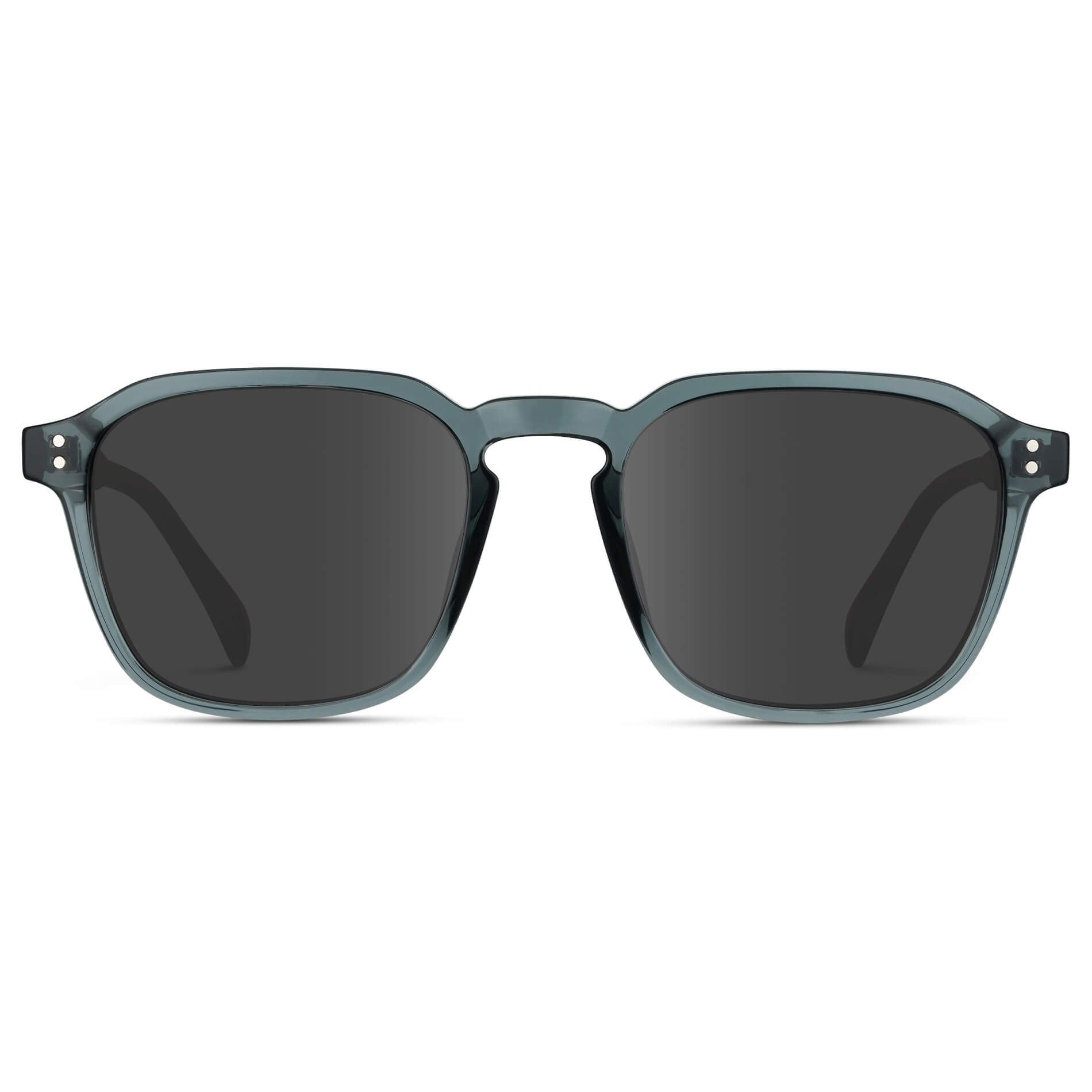 Crystal Stone Blue / Grey Lens || Blue Square Frame with Grey Prescription Sunglass Lenses