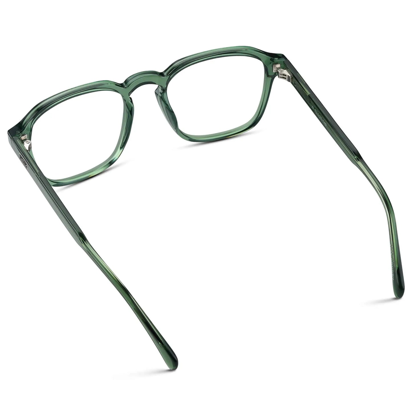 Emerald Green || Back view of Men's Square Prescription Sunglasses with Emerald Green Frame and Clear Lenses on a white background