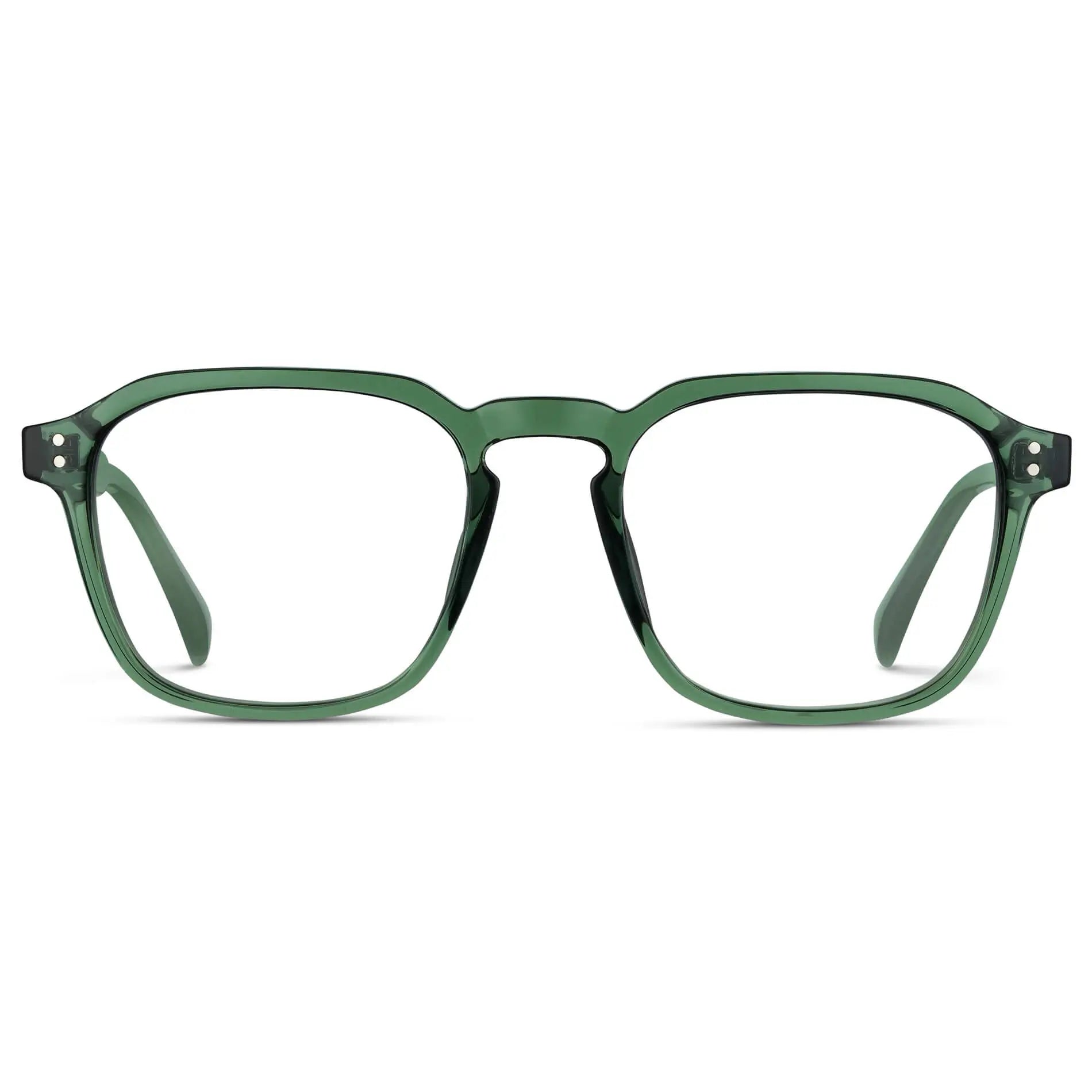 Emerald Green || Men's Square Prescription Sunglasses with Emerald Green Frame and Clear Lenses on a white background