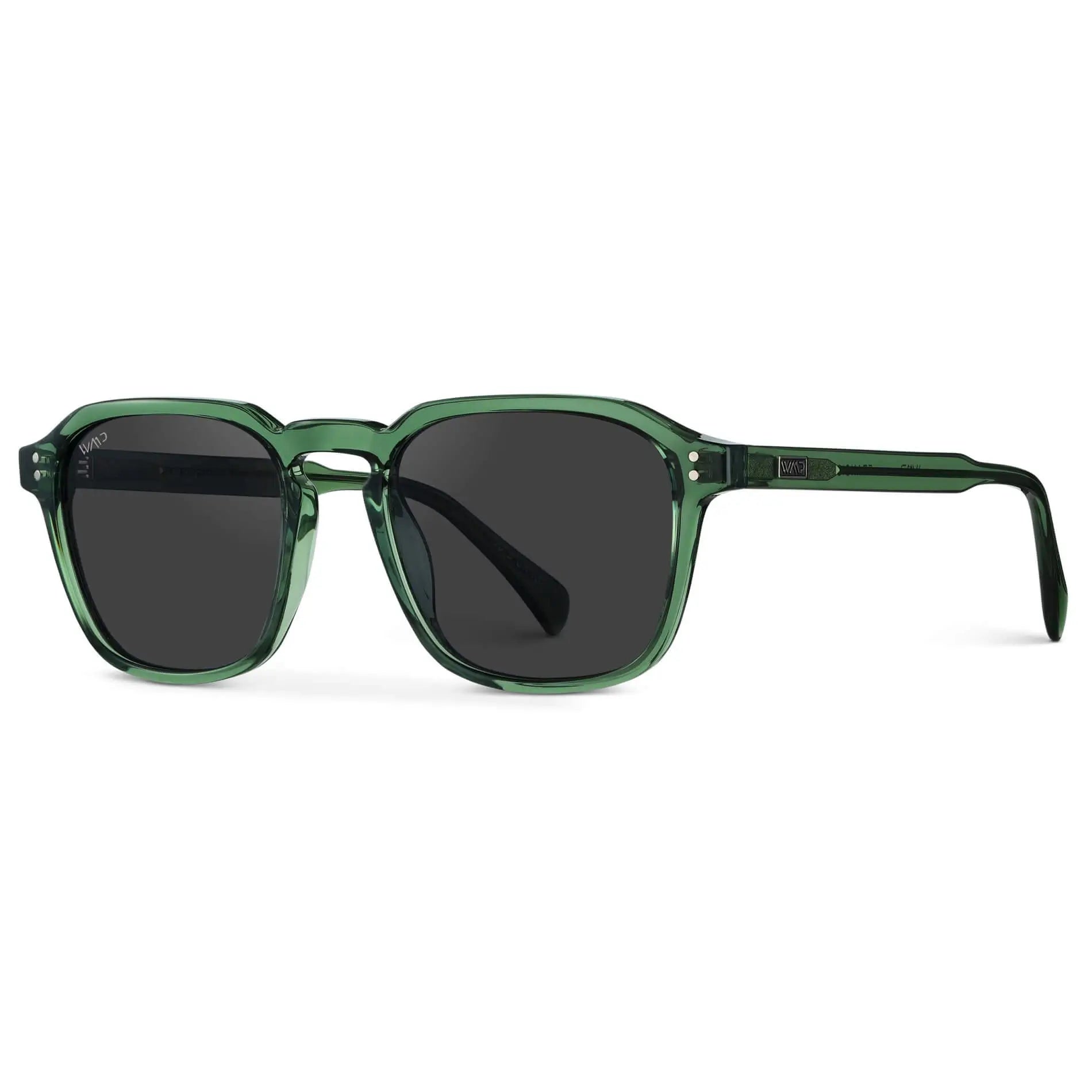 Emerald Green / Black Lens || Green Square Frame Sunglasses with Black Polarized Lenses