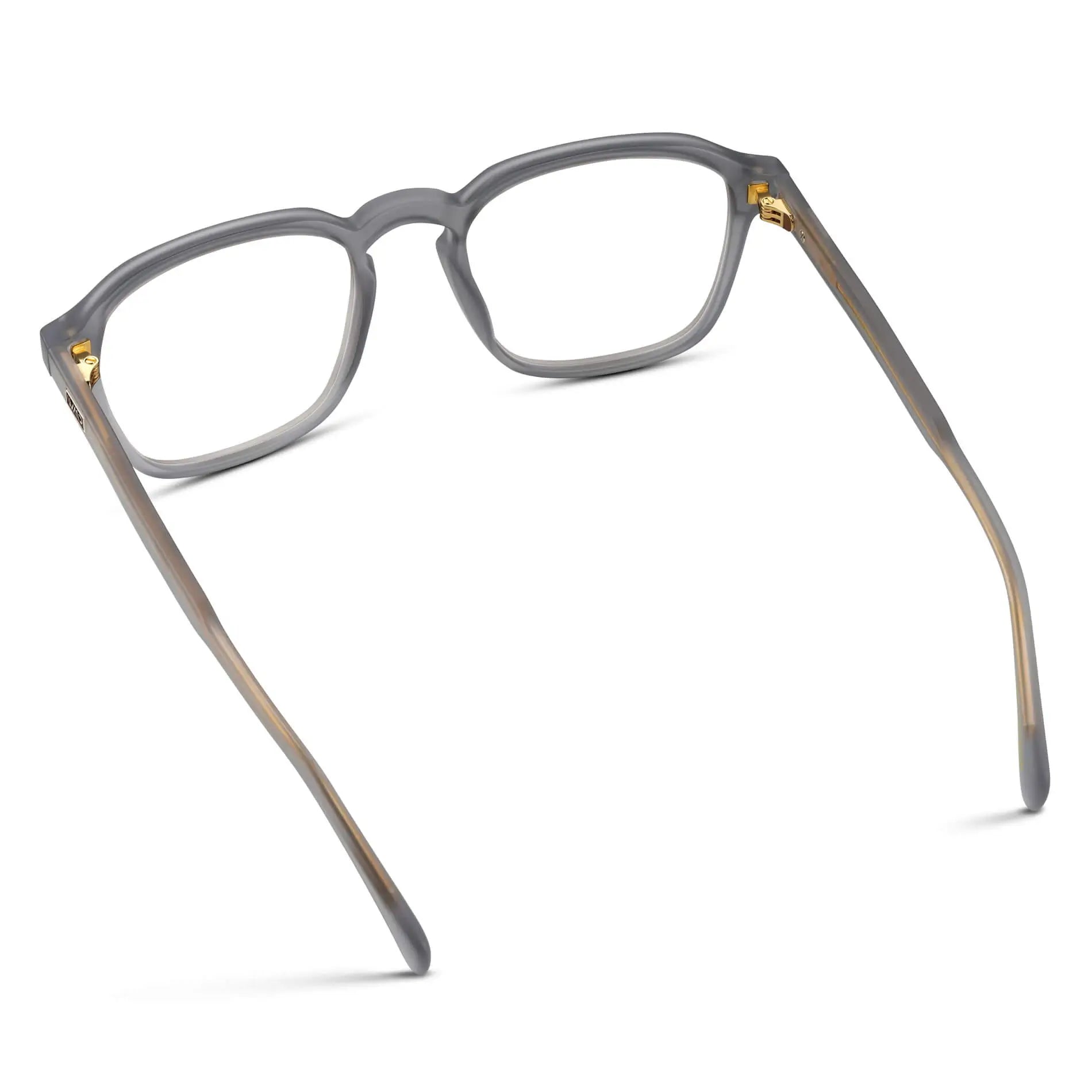 Moonrock Grey || Back view of Men's Square Prescription Sunglasses with Moonrock Grey Frame and Clear Lenses on a white background