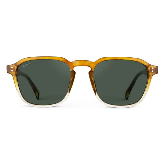 Sunset Tortoise / Smoke Green Lens || Tortoise Square Frame Sunglasses with Green Polarized Lenses