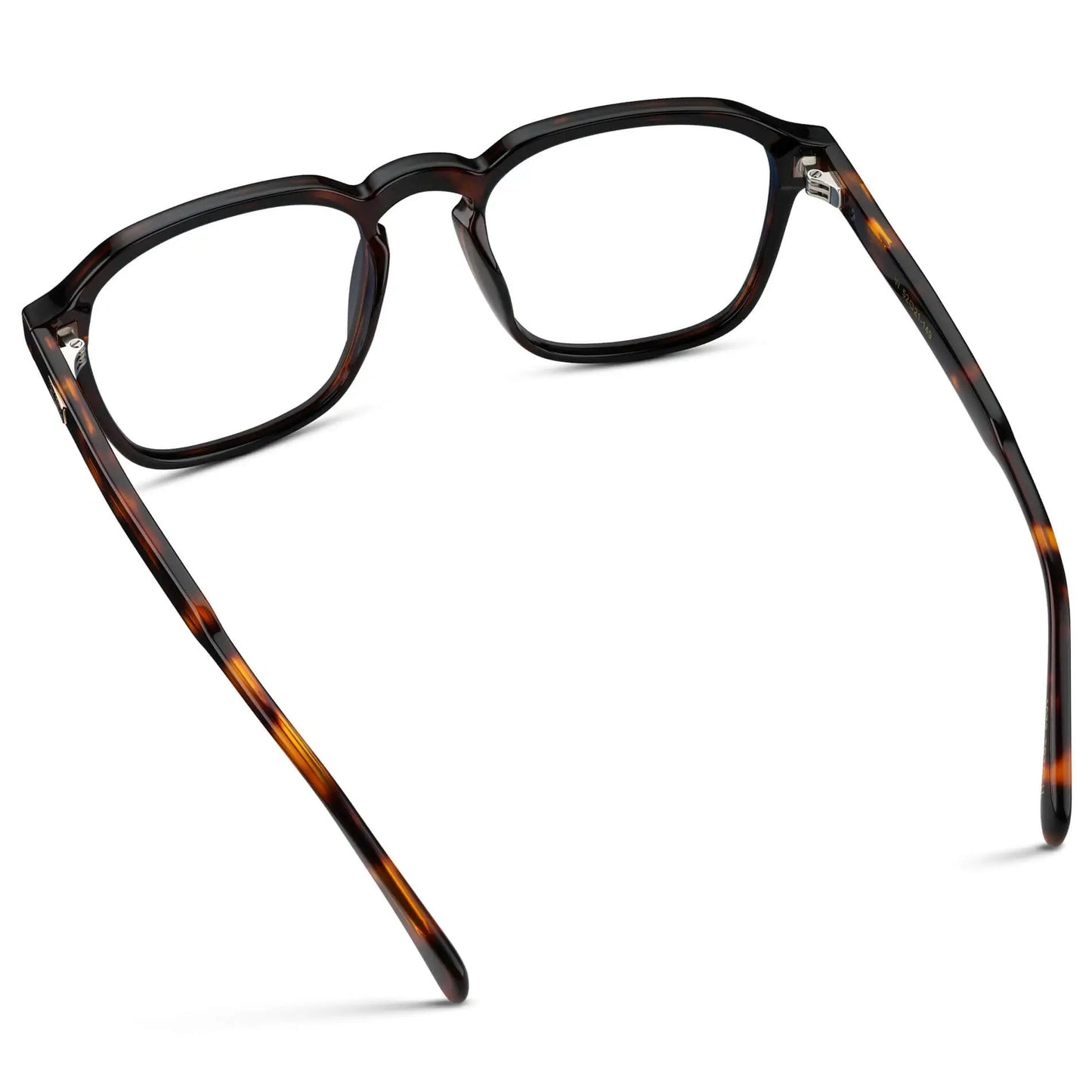 Brown Tortoise || Back view of Men's Square Prescription Sunglasses with Brown Tortoise Frame and Clear Lenses on a white background