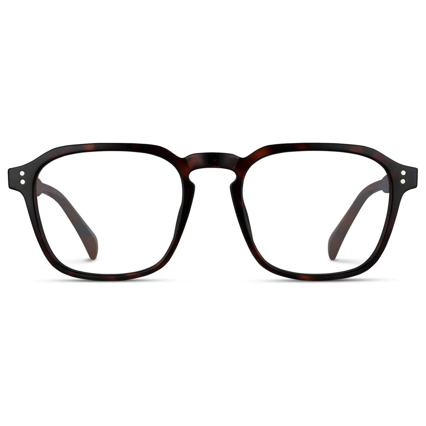 Brown Tortoise || Men's Square Prescription Sunglasses with Brown Tortoise Frame and Clear Lenses on a white background