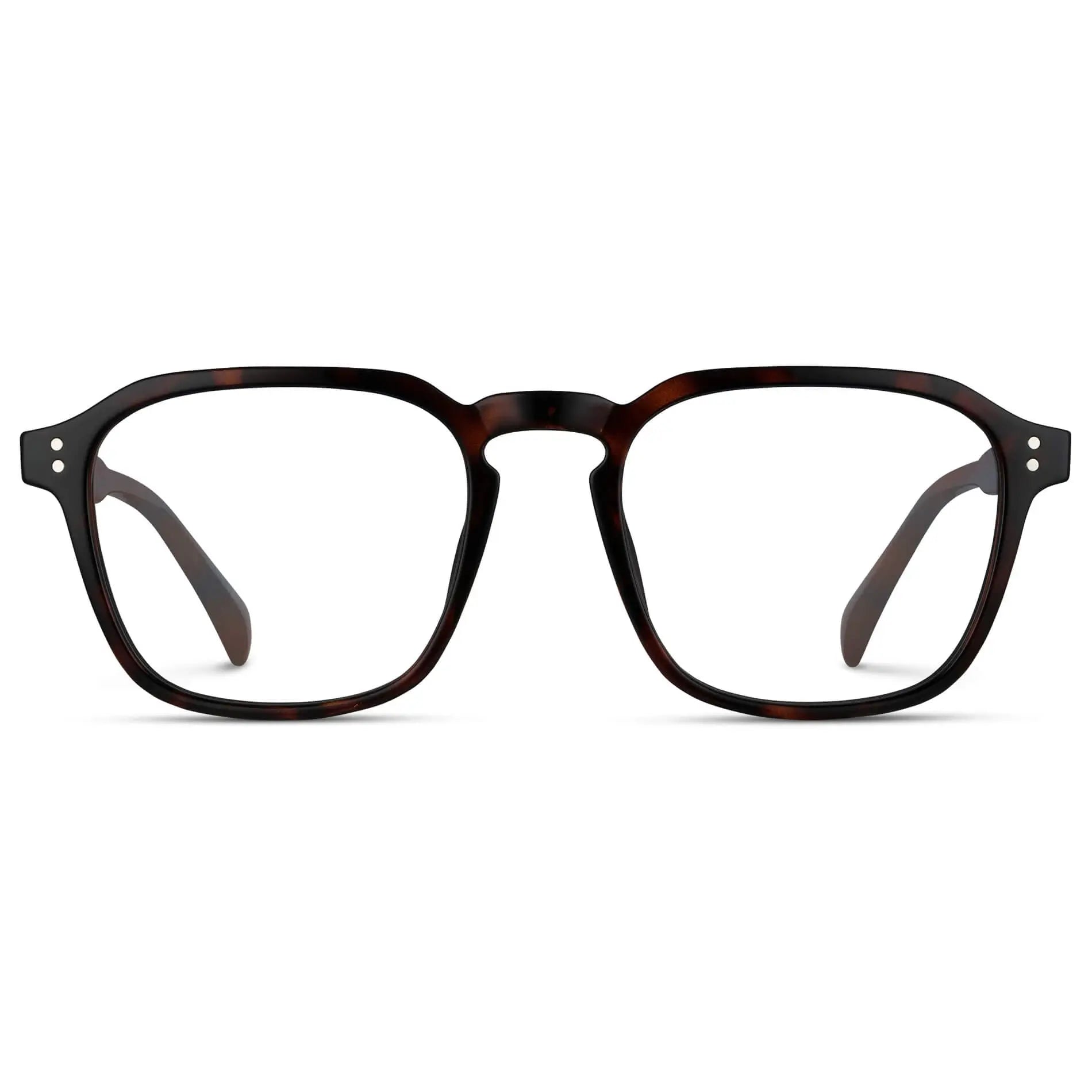 Brown Tortoise || Men's Square Prescription Sunglasses with Brown Tortoise Frame and Clear Lenses on a white background