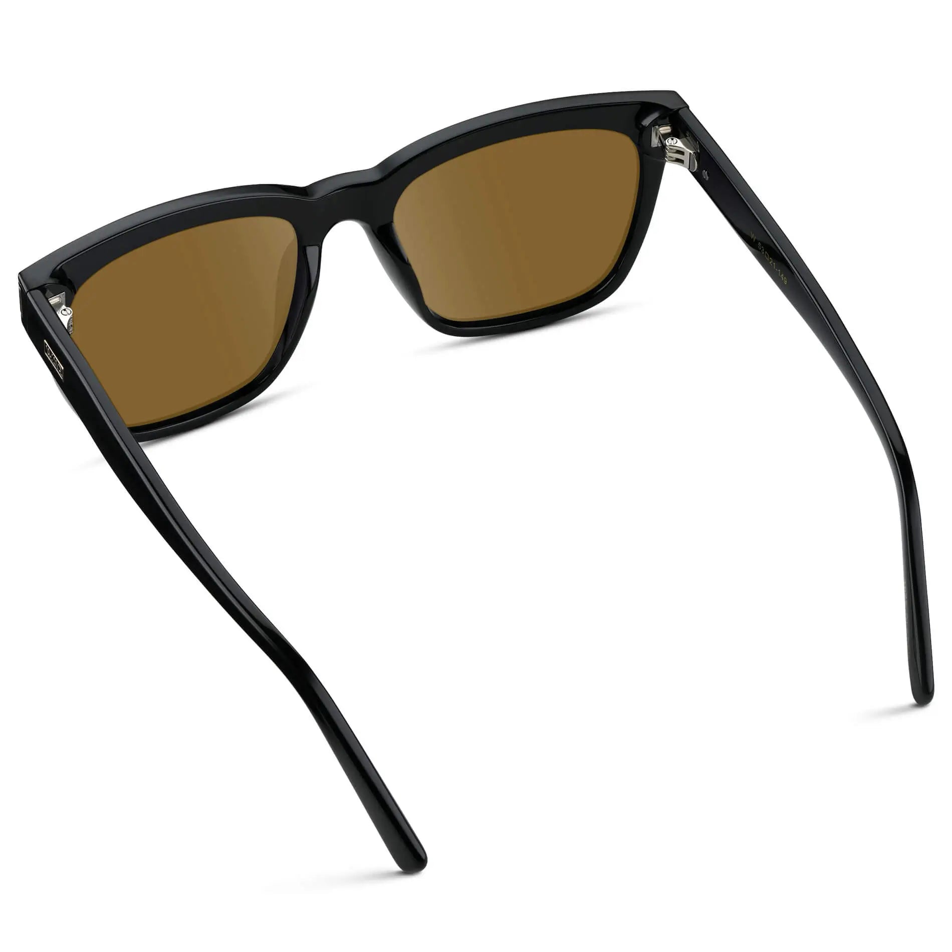 Black / Amber || Back view of Women's Oversized Square Prescription Sunglasses with Black Frame and Brown Lenses on a white background