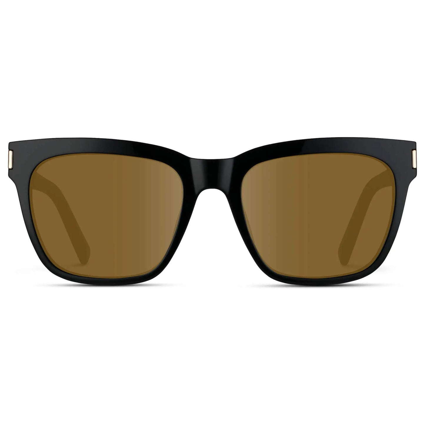 Black / Amber || Back view of Women's Oversized Square Prescription Sunglasses with Black Frame and Brown Lenses on a white background