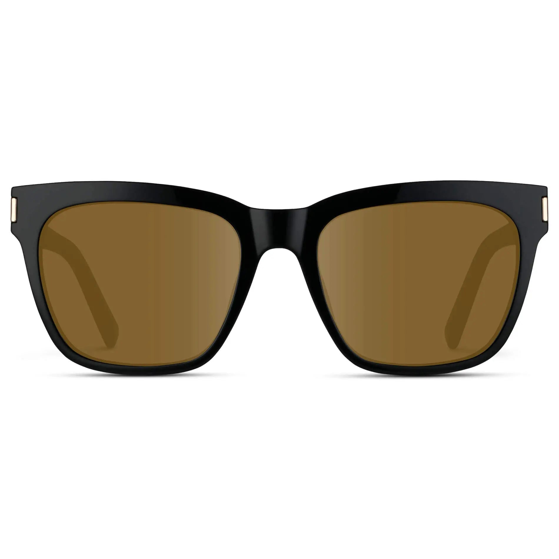 Black / Amber || Back view of Women's Oversized Square Prescription Sunglasses with Black Frame and Brown Lenses on a white background
