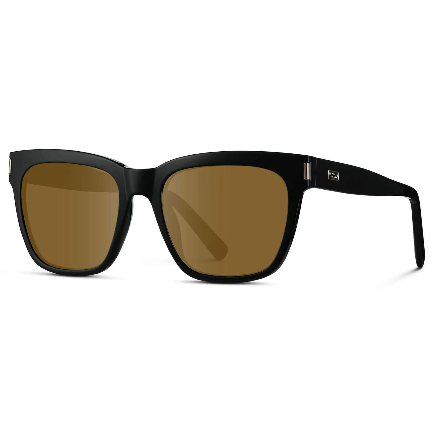 Black / Amber || Side view of Women's Oversized Square Prescription Sunglasses with Black Frame and Brown Lenses on a white background